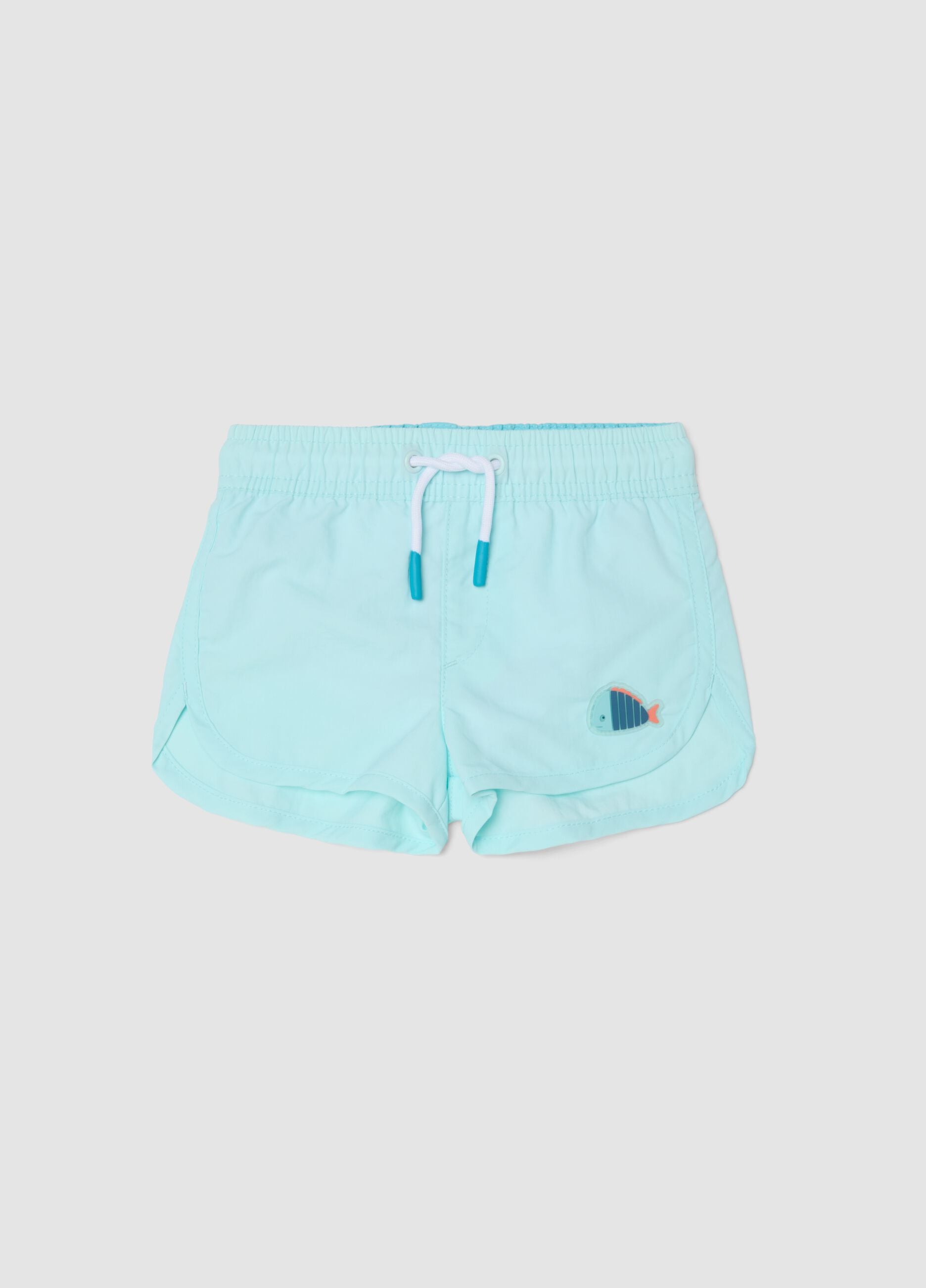 Sea-blue boxer swim shorts with back pocket