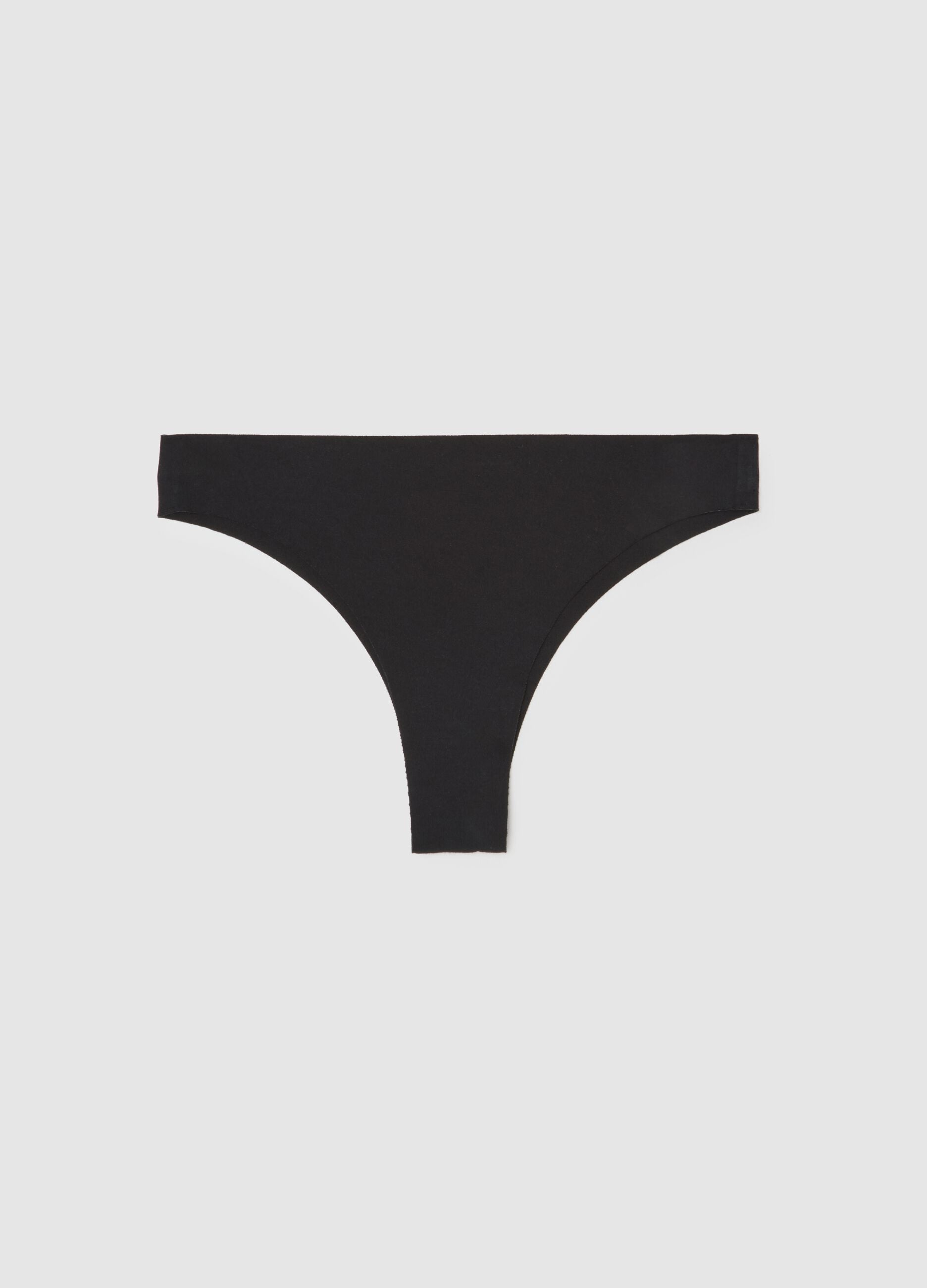 Black Stretch Cotton Thong
