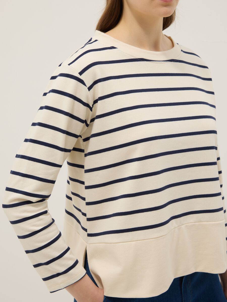 White cotton-stretch top with blue stripes, regular fit_3
