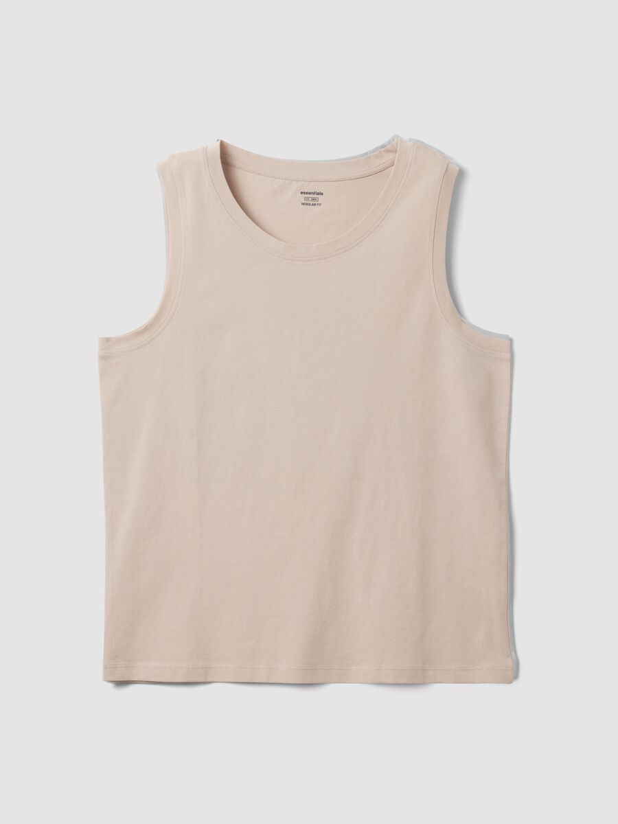 Beige crew-neck vest top in pure cotton, regular fit_4