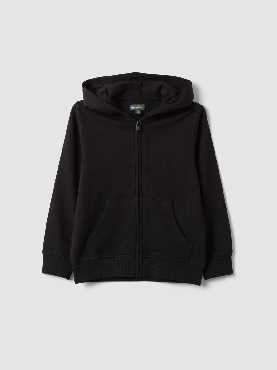 Black hooded sweatshirt in pure organic cotton for boys, regular fit_0