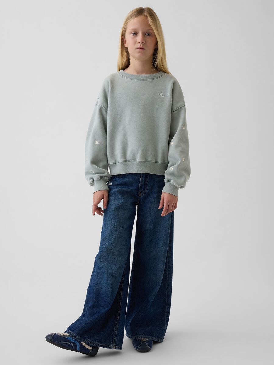Grey cotton blend sweatshirt for girls with floral details_2