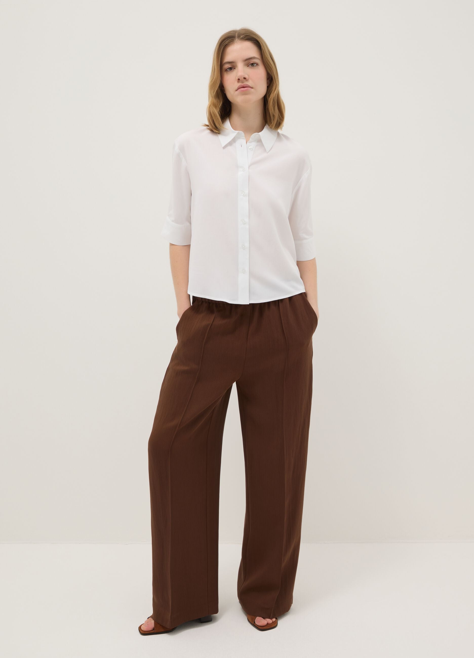Regular fit white pure viscose shirt