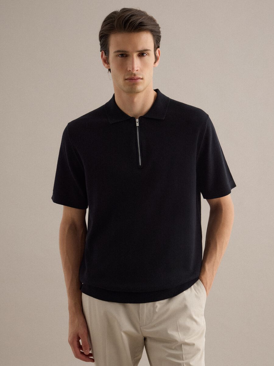 Polo a a maniche corte in puro cotone nero regular fit con zip_0
