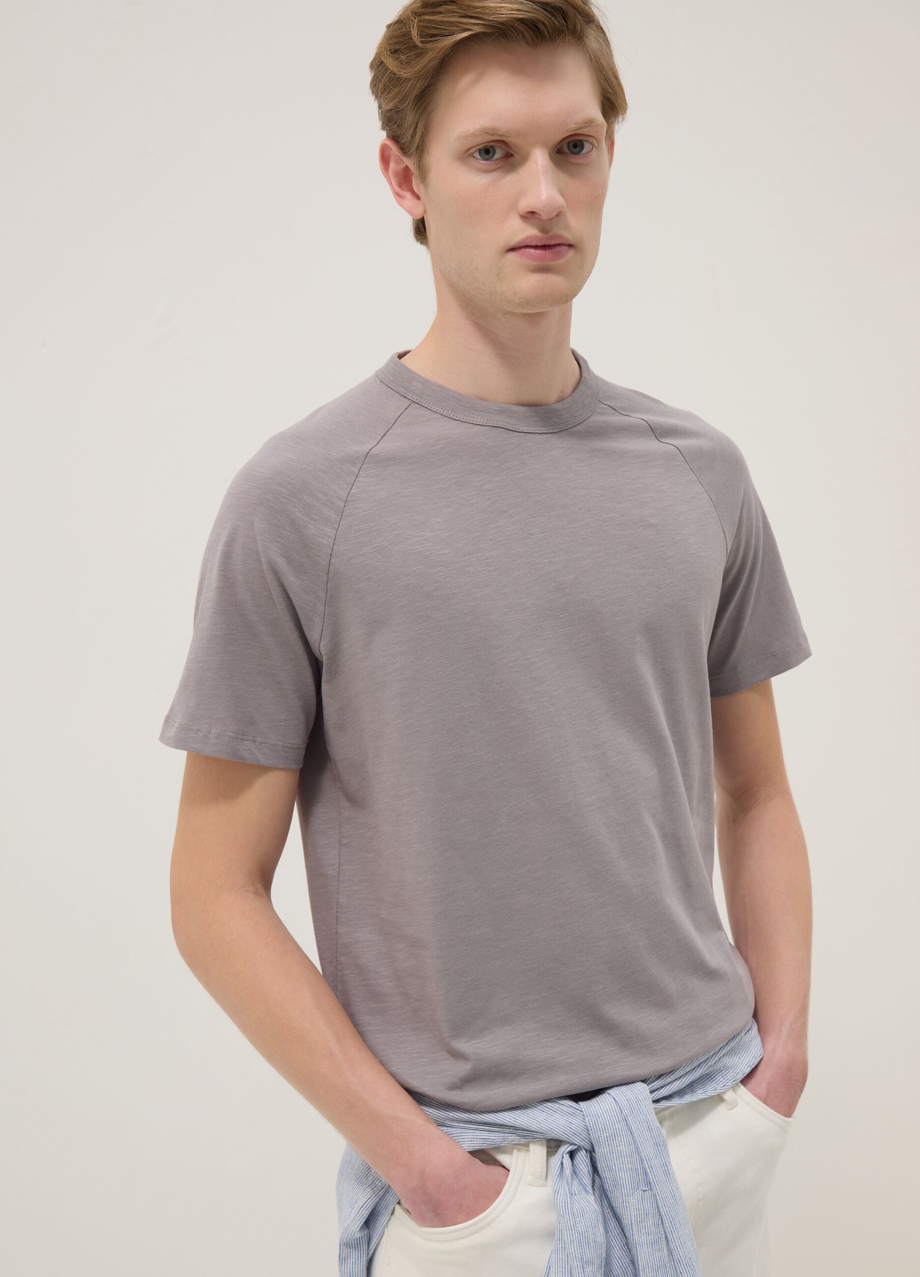 Grey pure cotton regular fit t-shirt