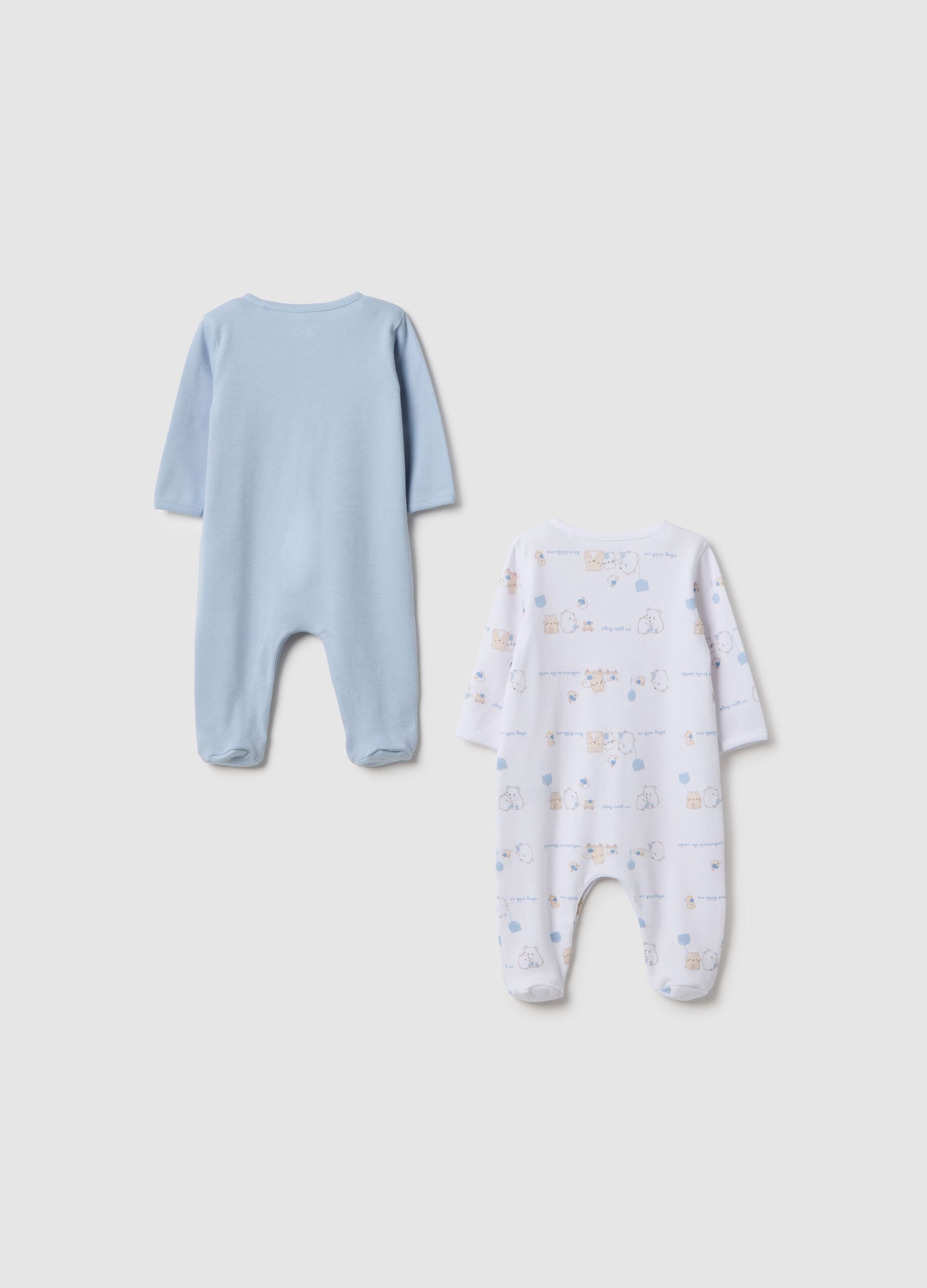 Blue and white pure cotton baby sleepsuits pack