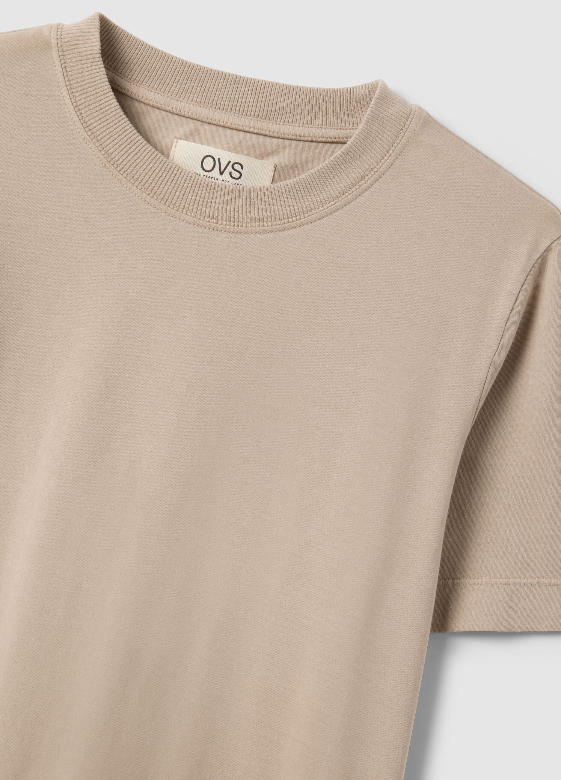 Short-sleeved beige T-shirt in pure Italian cotton