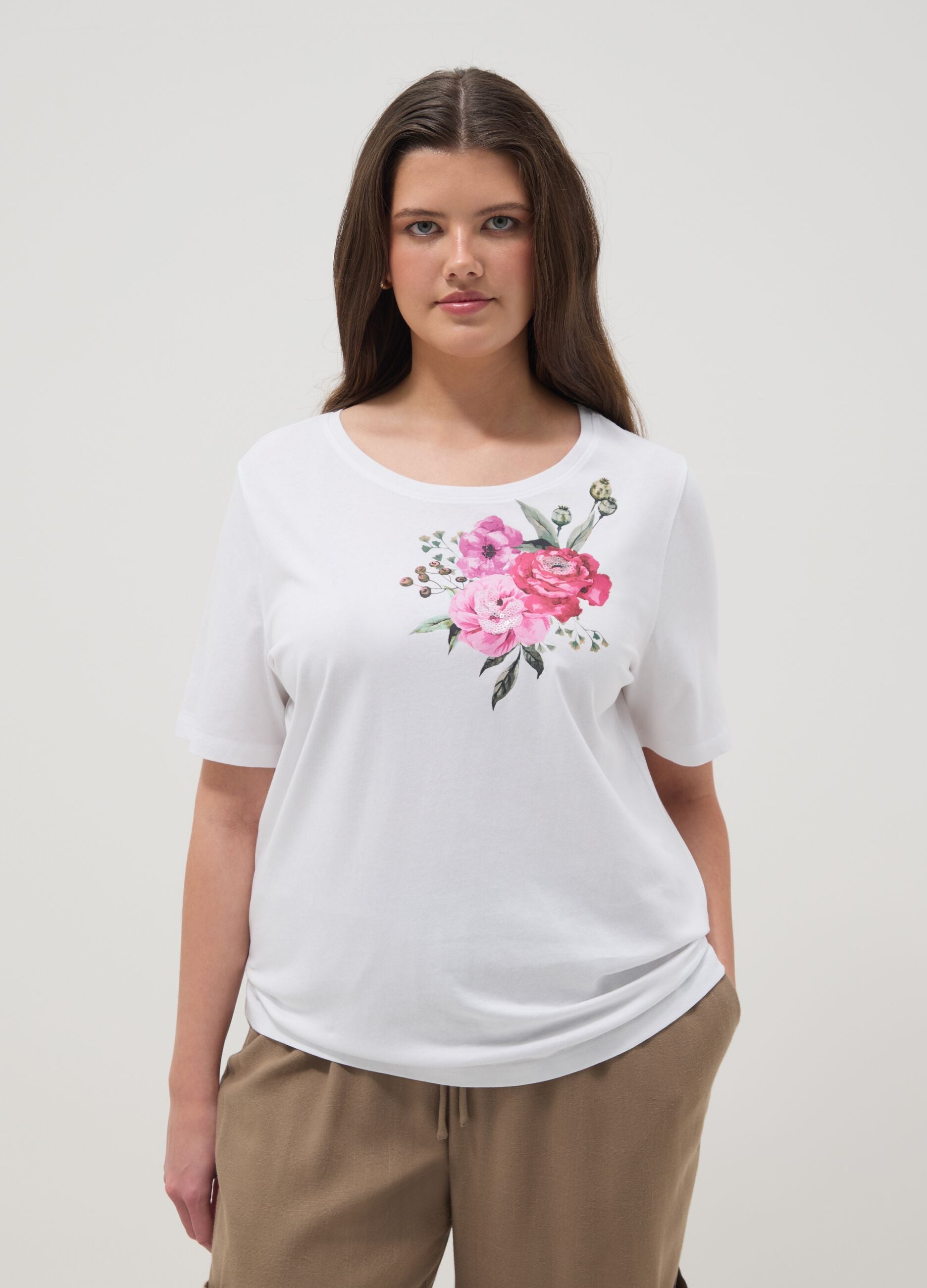 White pure cotton regular fit T-shirt with print