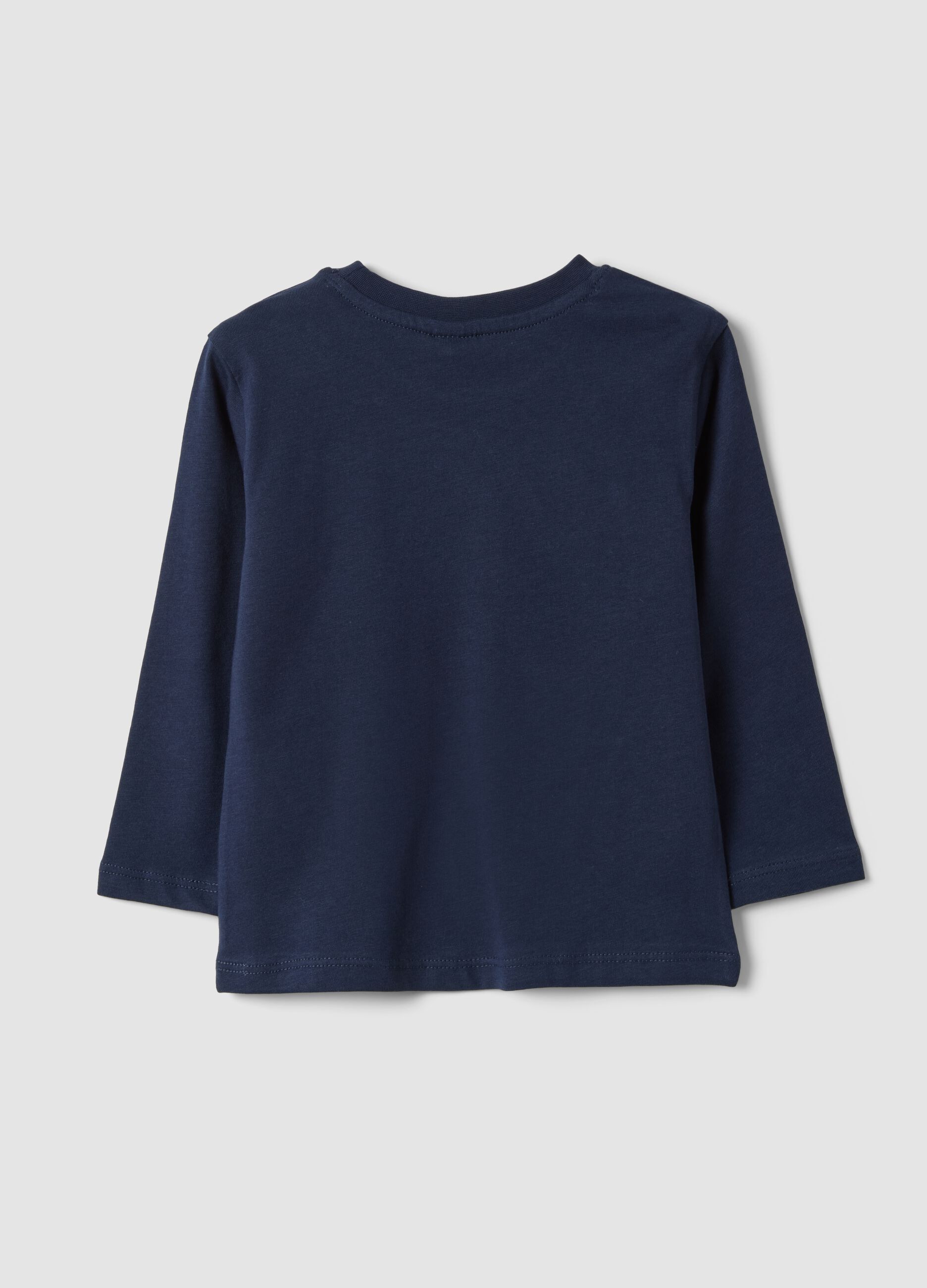 Blue organic cotton T-shirt with collegiate print for baby boy