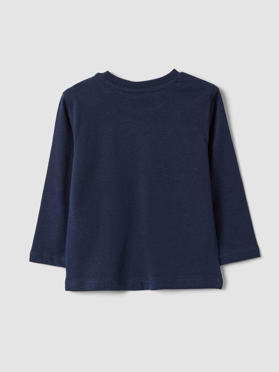 Blue organic cotton T-shirt with collegiate print for baby boy_1