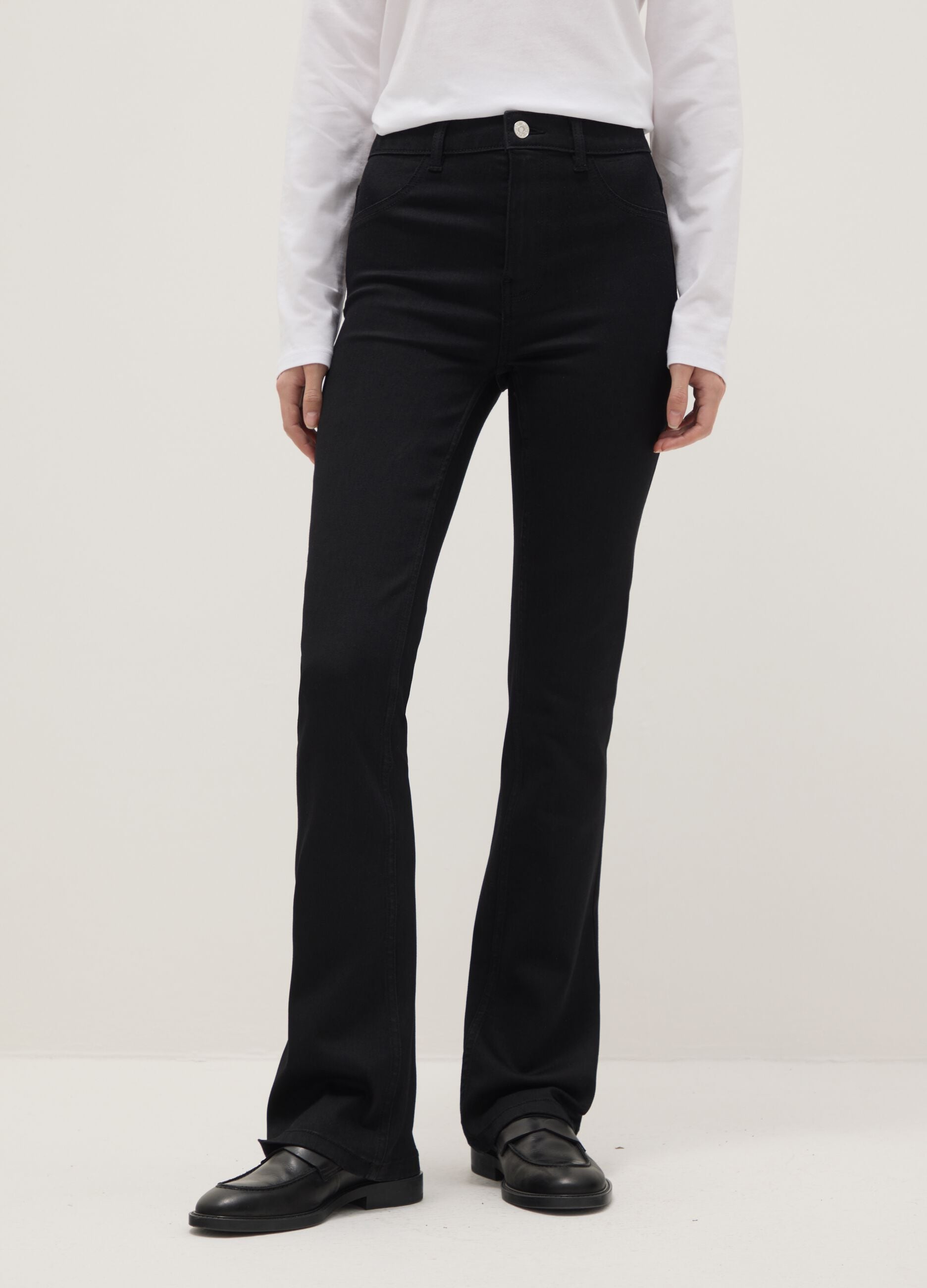 Black Cotton Blend Flare Fit Jeans