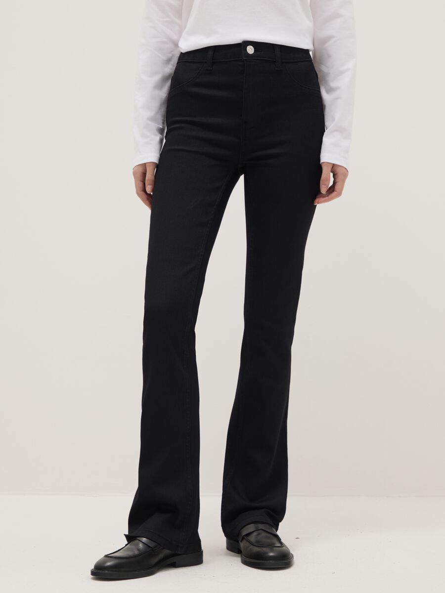 Black Cotton Blend Flare Fit Jeans_1
