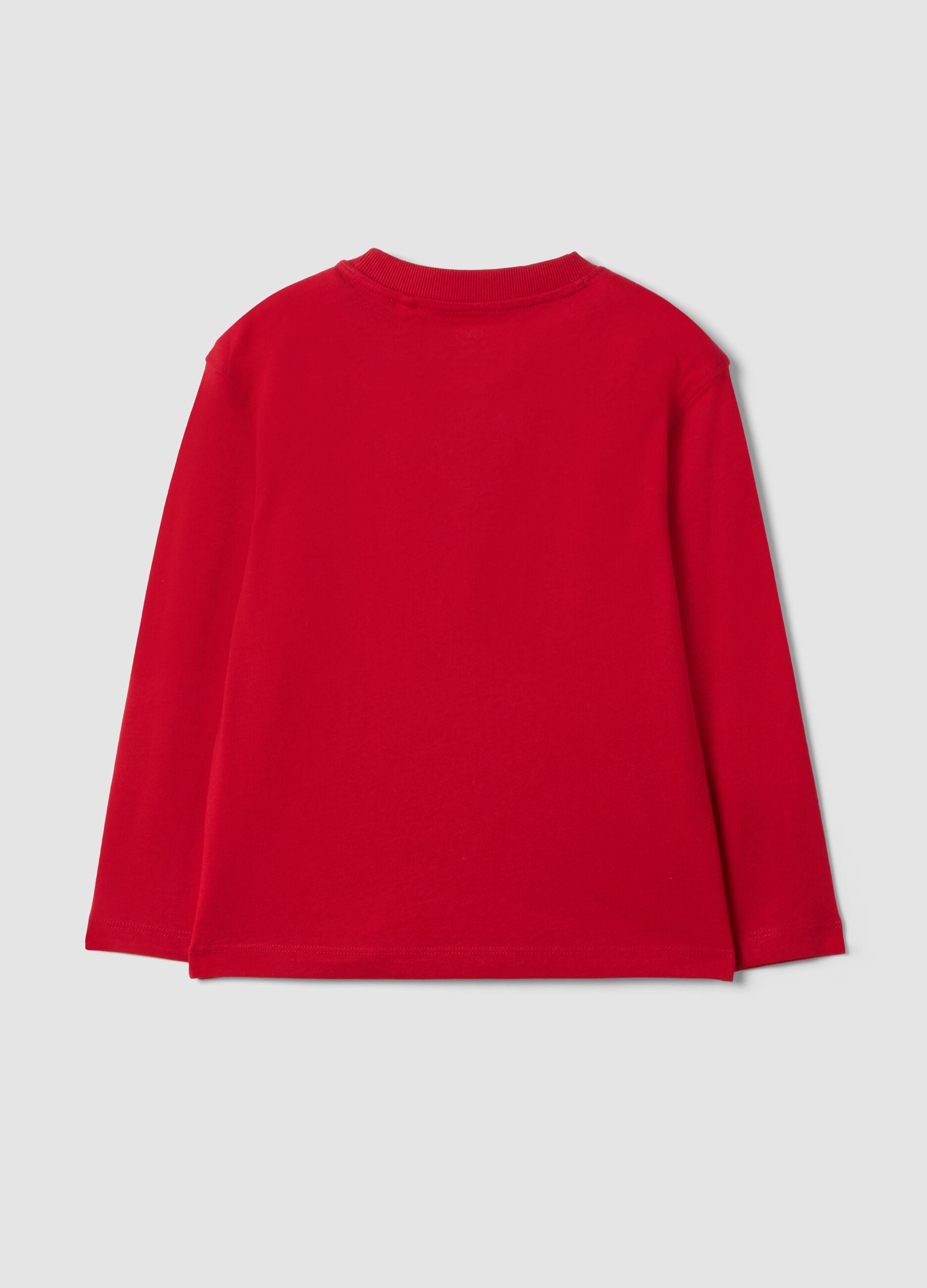Red oversized pure organic cotton T-shirt with racing print for boys