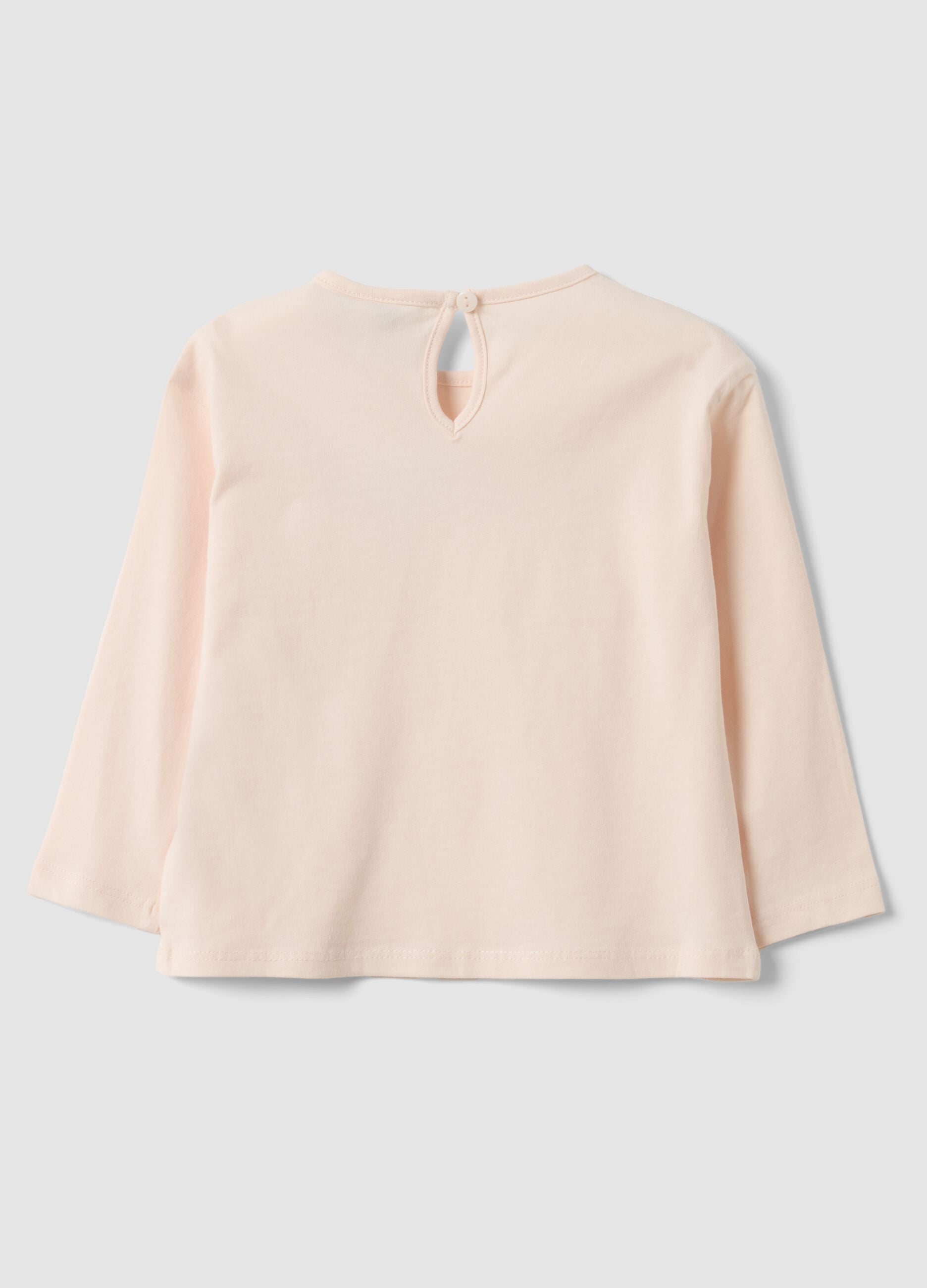 Pink long-sleeve organic cotton printed T-shirt for baby girls