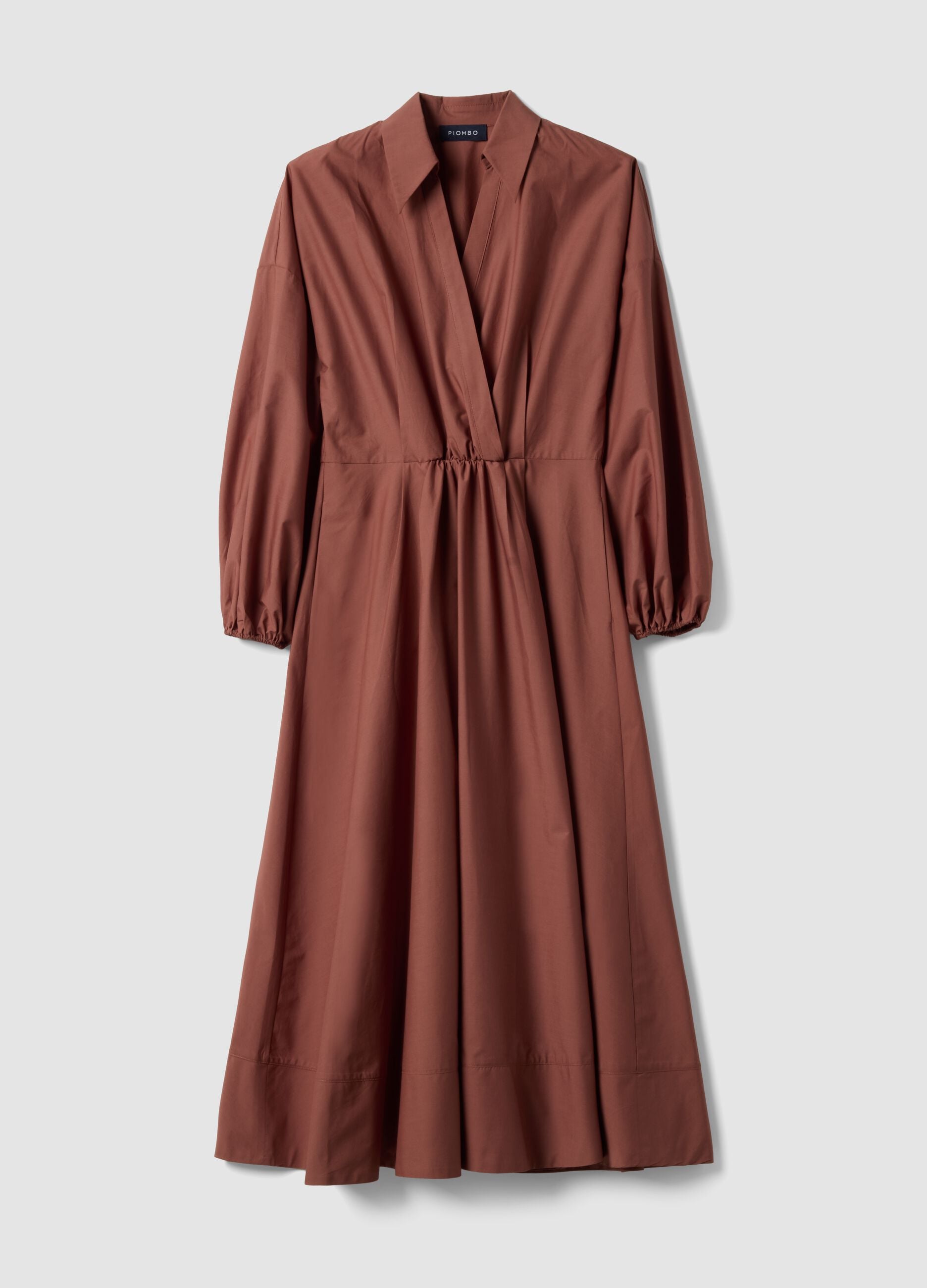 Long dress in pure brown cotton, regular fit