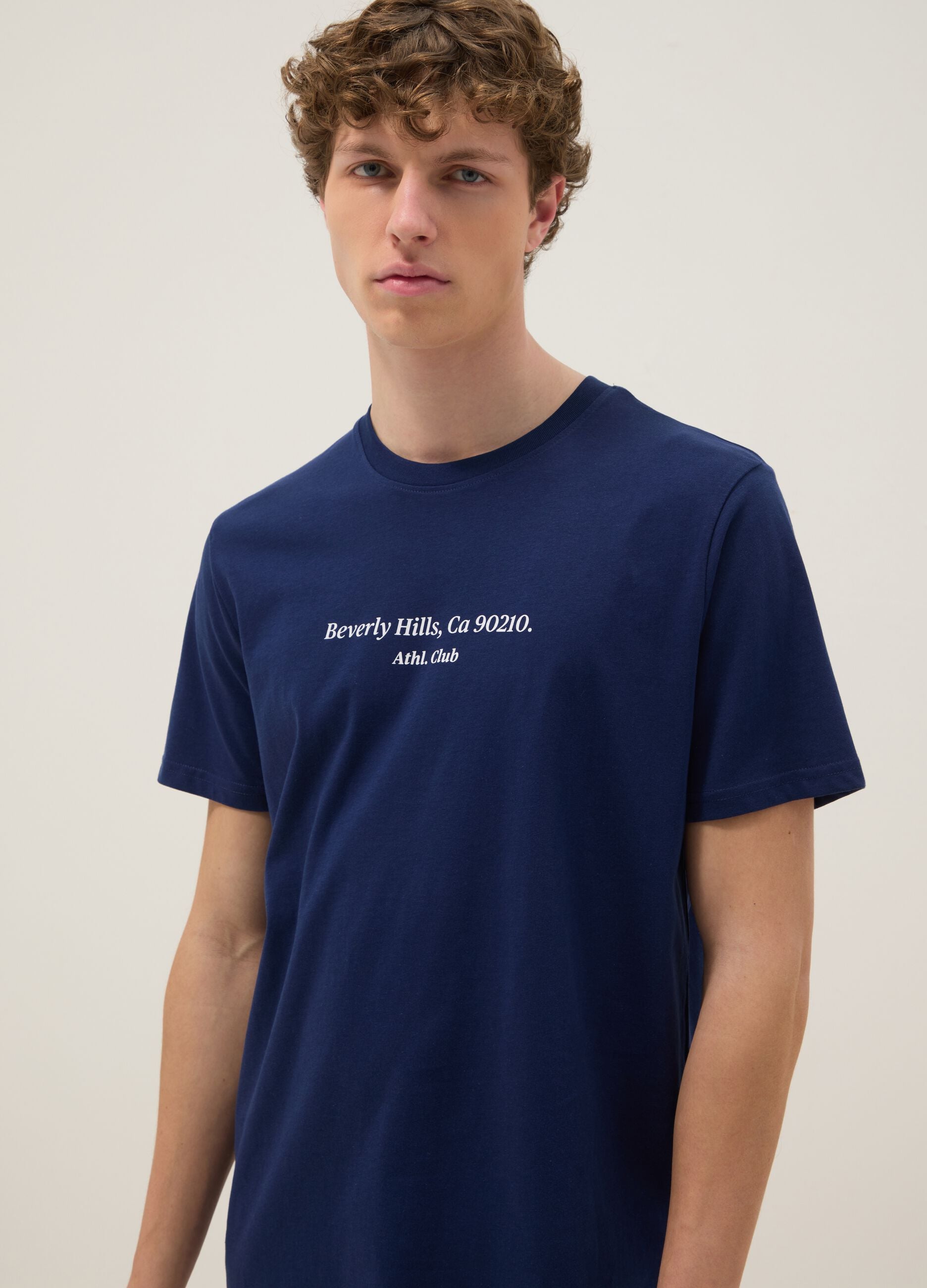 Blue slogan T-shirt in pure cotton, regular fit