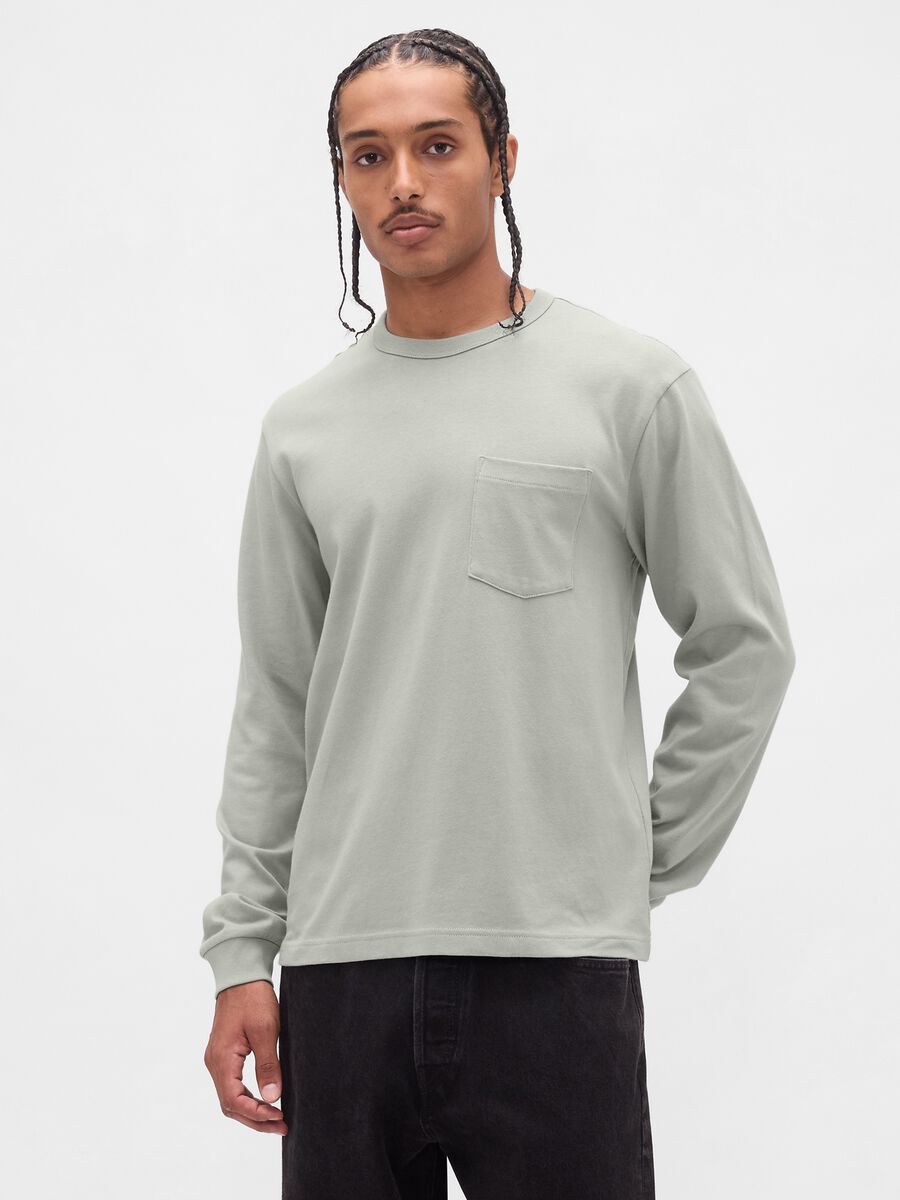 Grey Long Sleeve Cotton T-Shirt_0