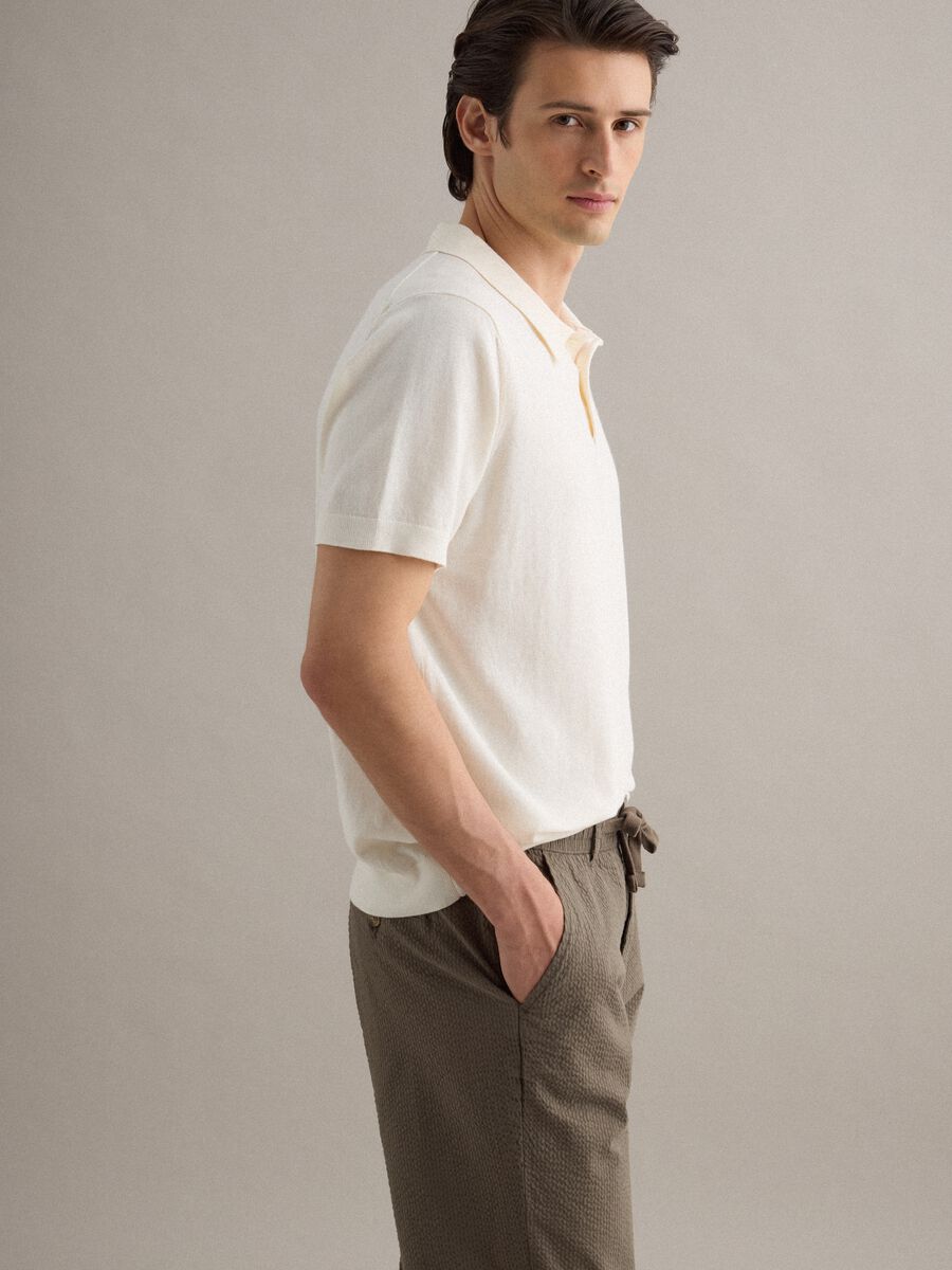 Regular fit white polo in cotton, linen, and silk blend_1