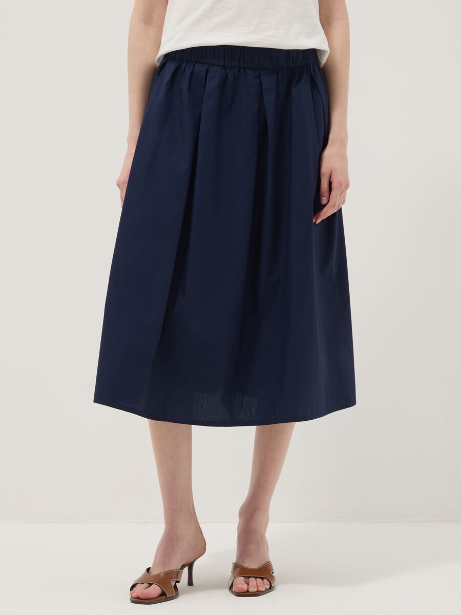 Blue pure cotton midi skirt_1
