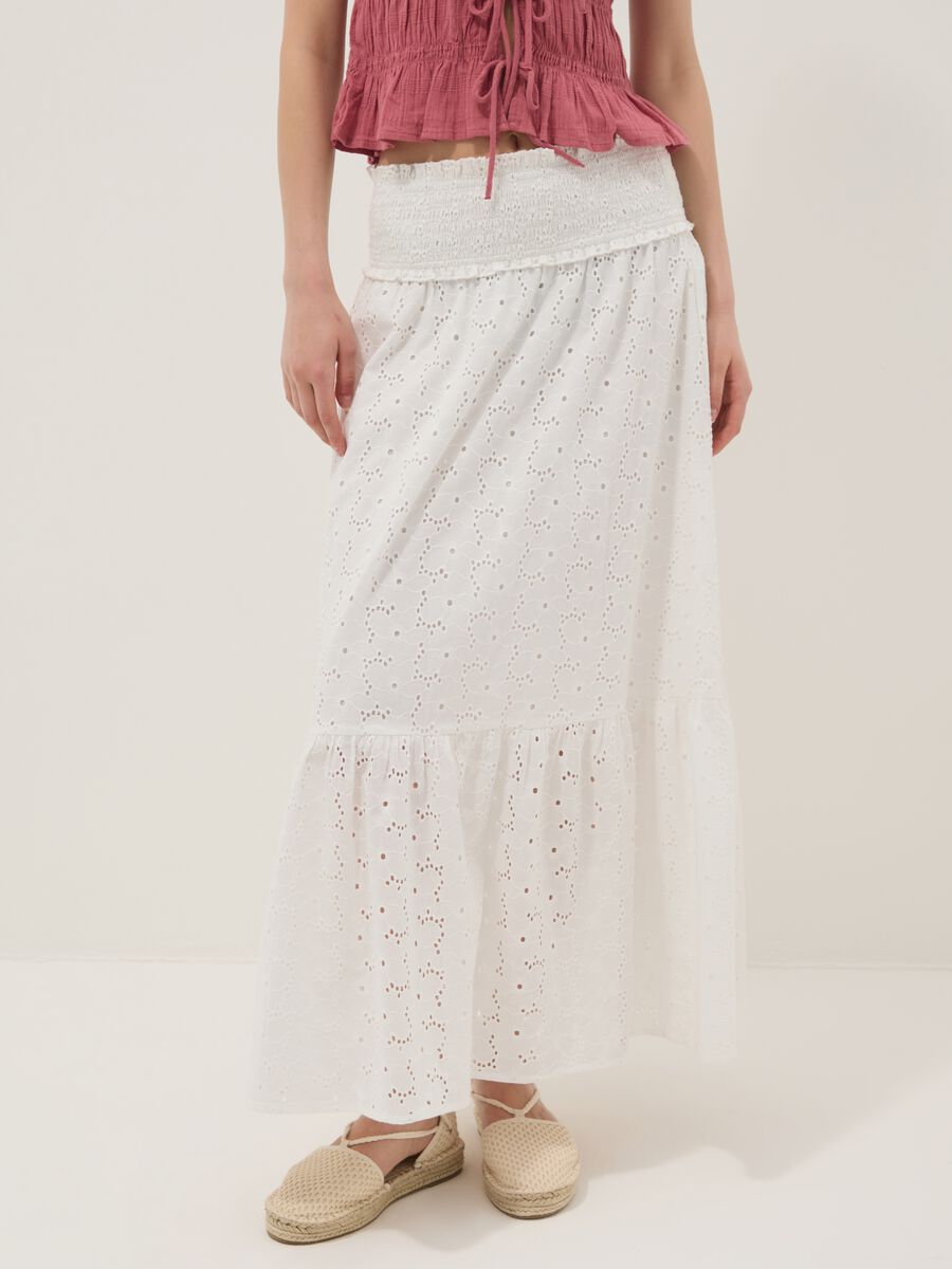 Long white broderie anglaise skirt in pure cotton_2