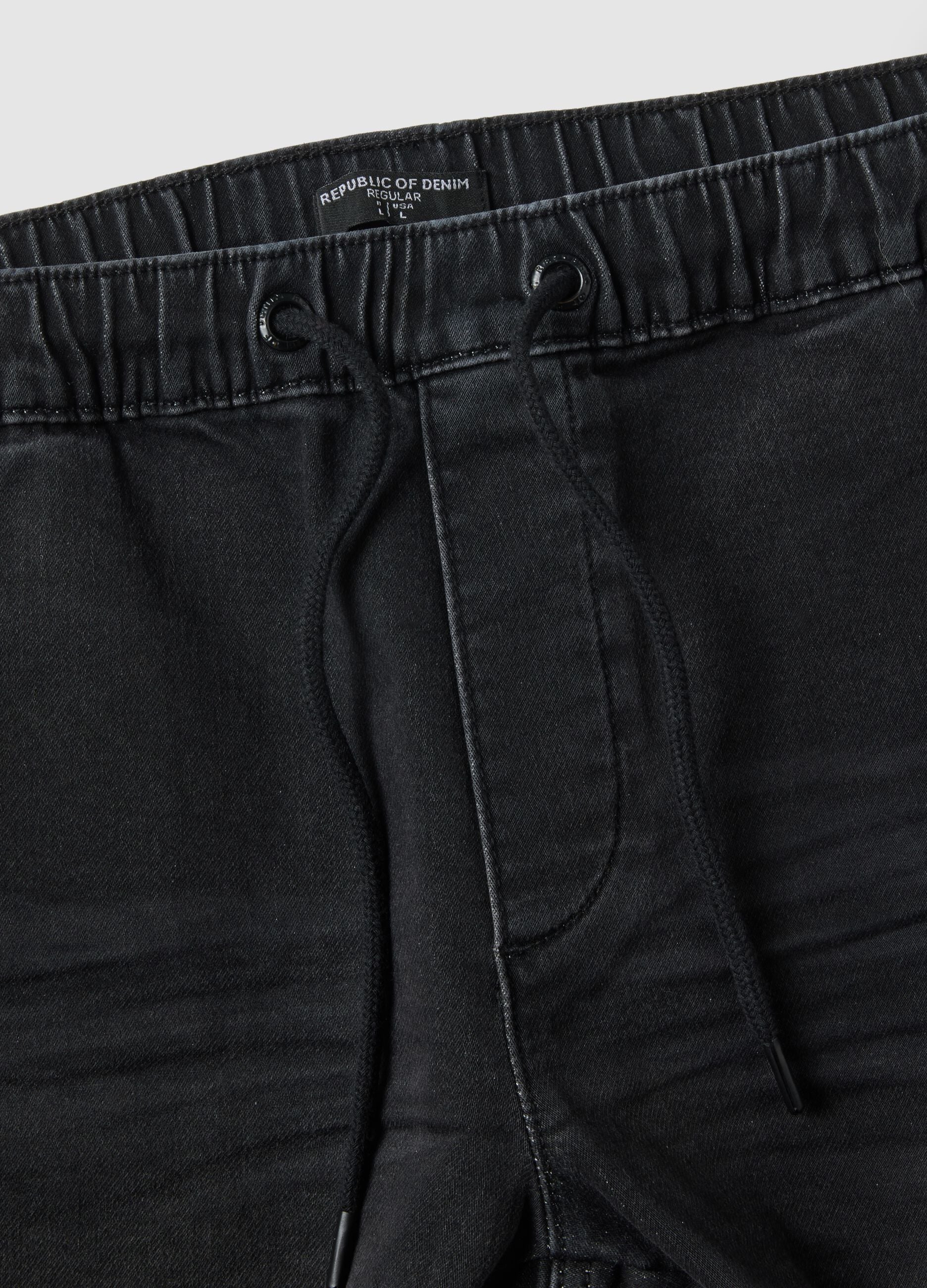 Regular fit black denim jeans with elastic waistband