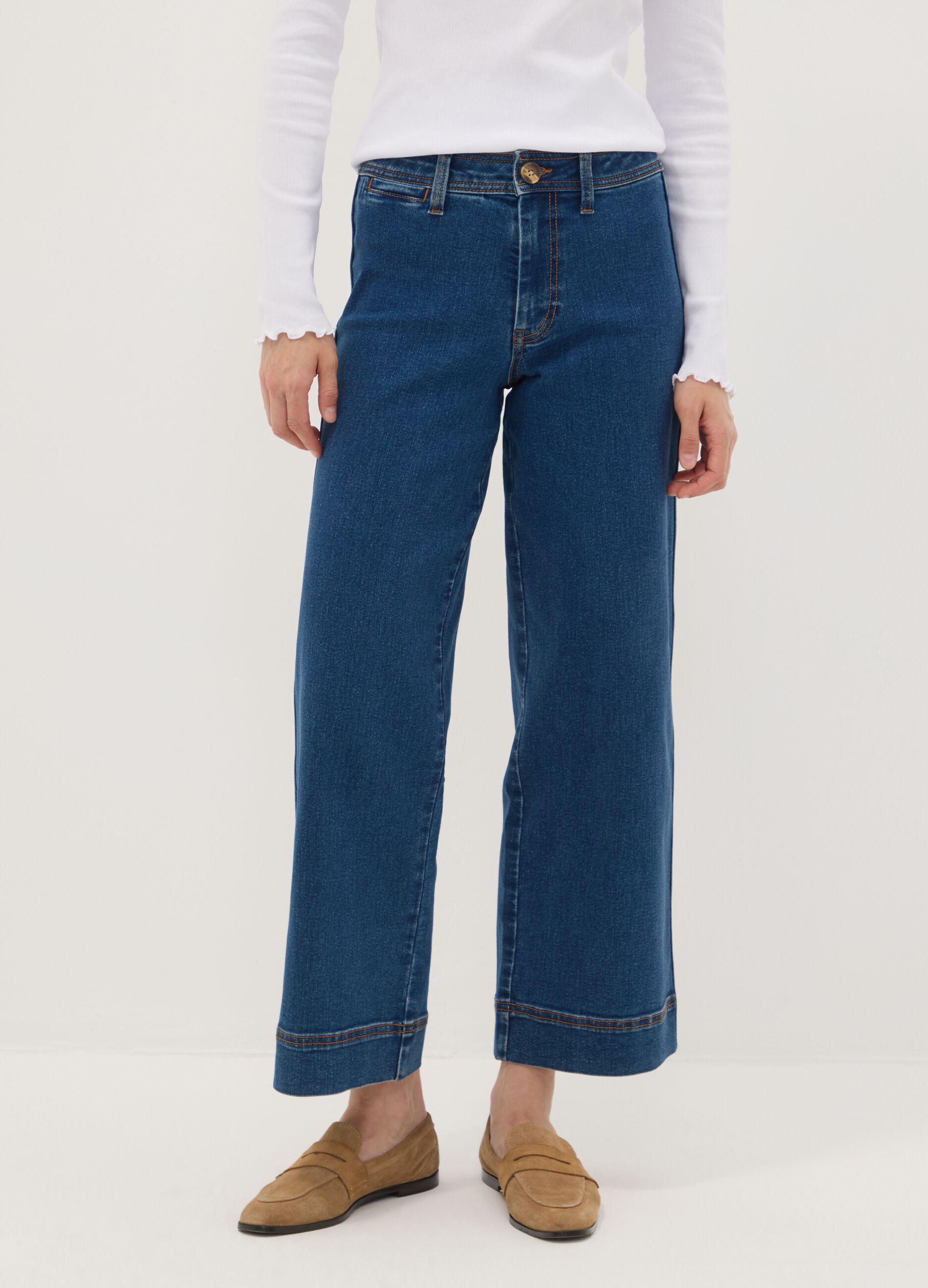 Blue wide-leg stretch cotton jeans