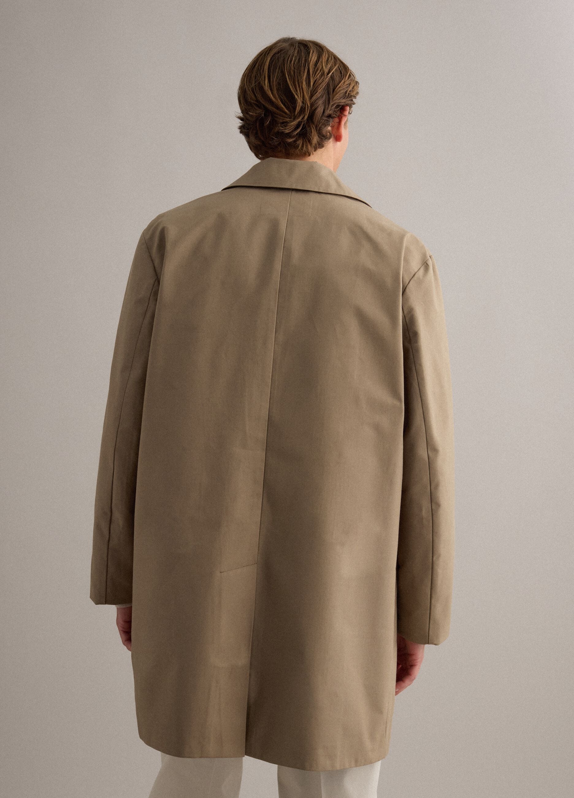 Beige regular fit trench coat with button closure