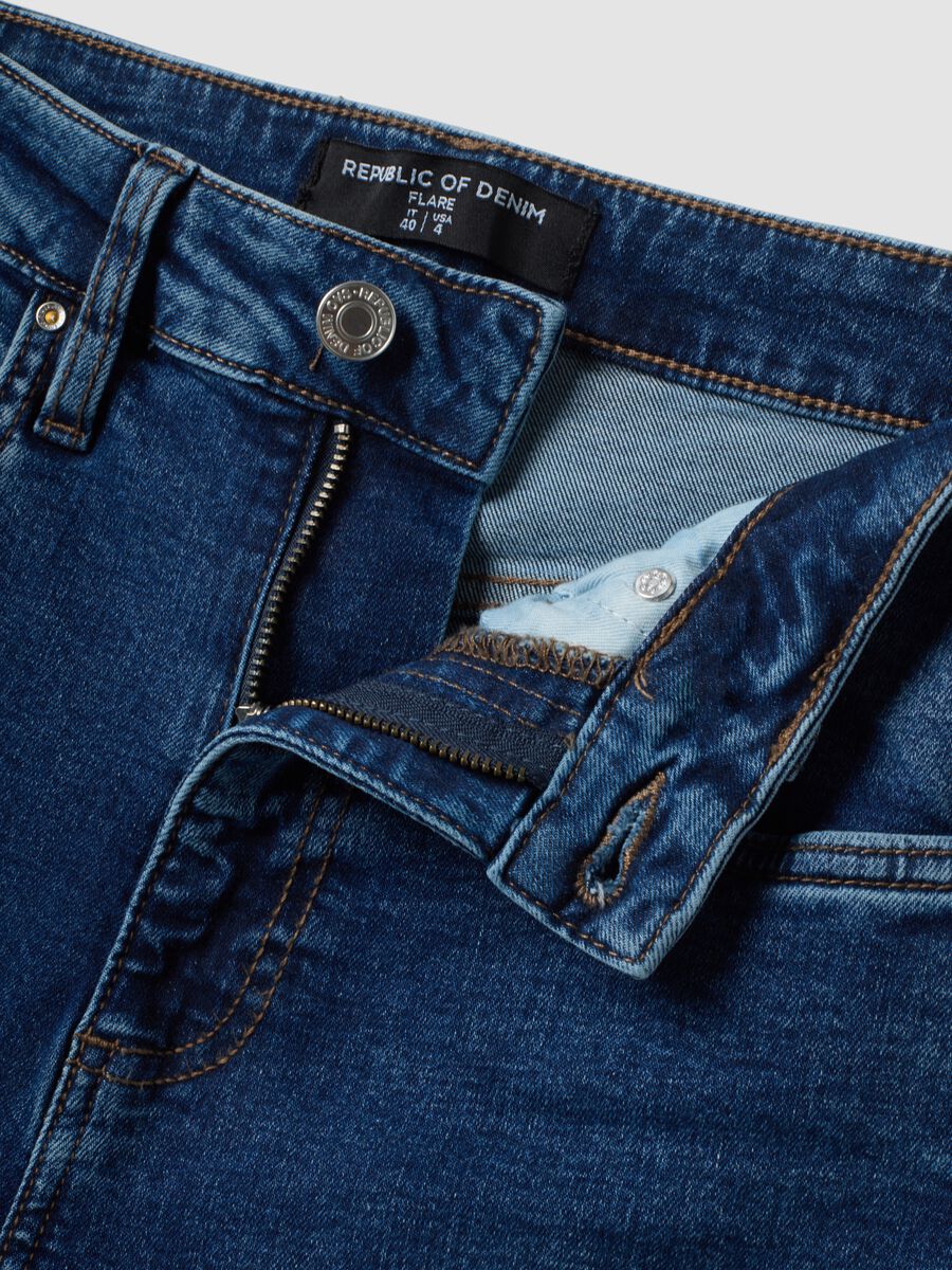 Blue stretch cotton denim flare jeans_5