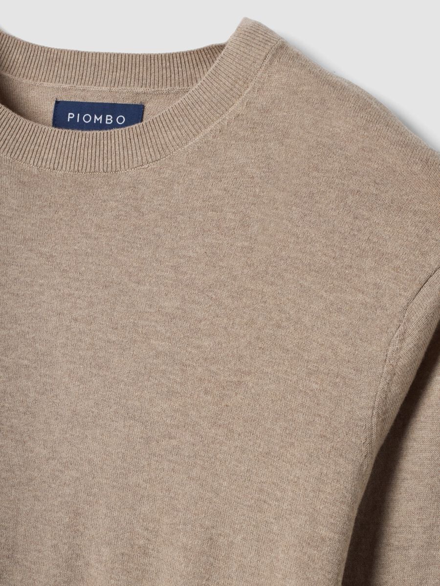 Beige crew-neck jumper in cotton and cashmere blend, regular fit_5