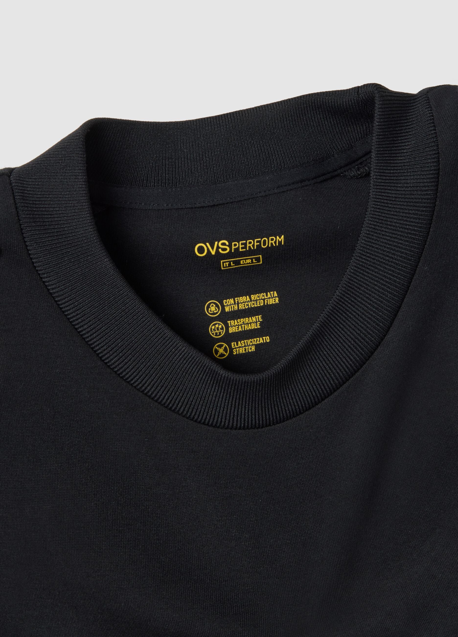 Black regular fit cotton blend crew neck sweatshirt