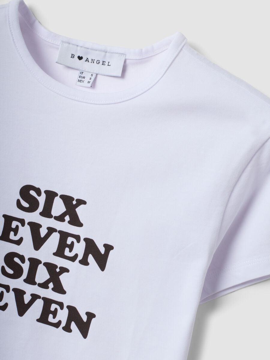 White fitted pure cotton T-shirt with Six Seven front print_6