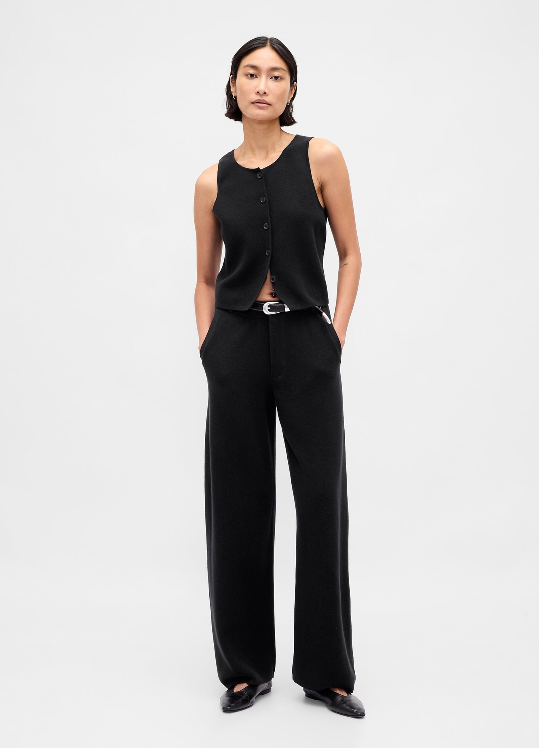 Black cotton blend waistcoat