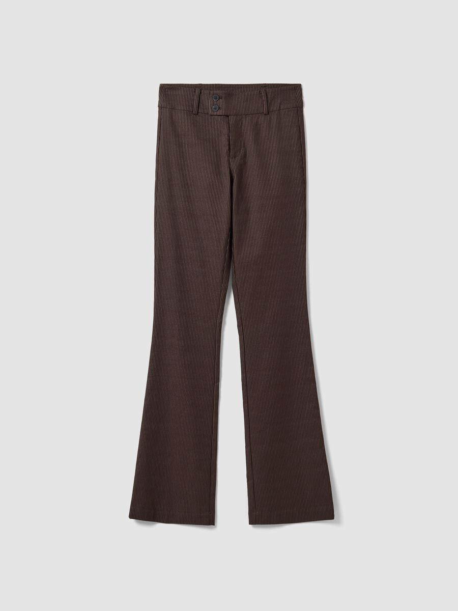 Brown flared trousers in stretch viscose with pinstripe pattern_0