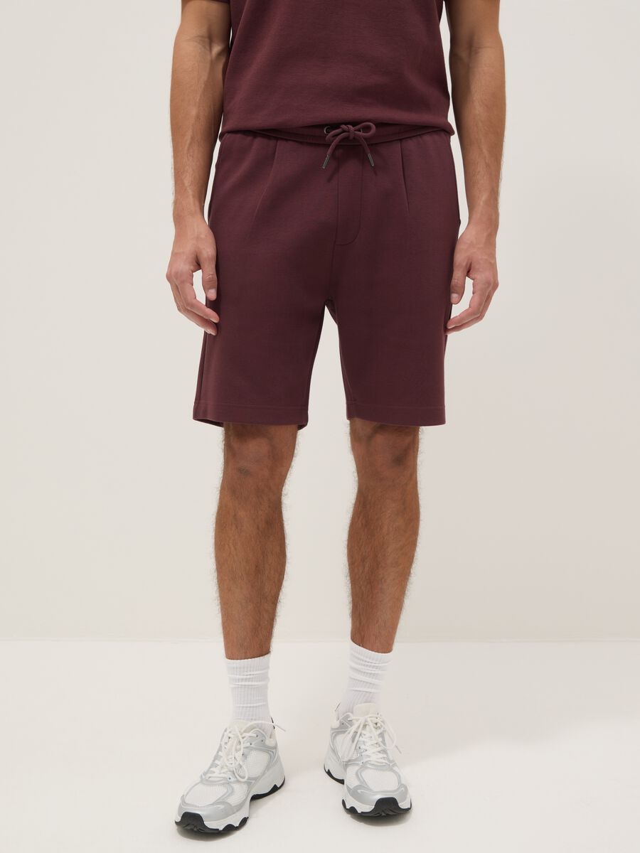 Brown pure cotton regular-fit shorts with drawstring_1