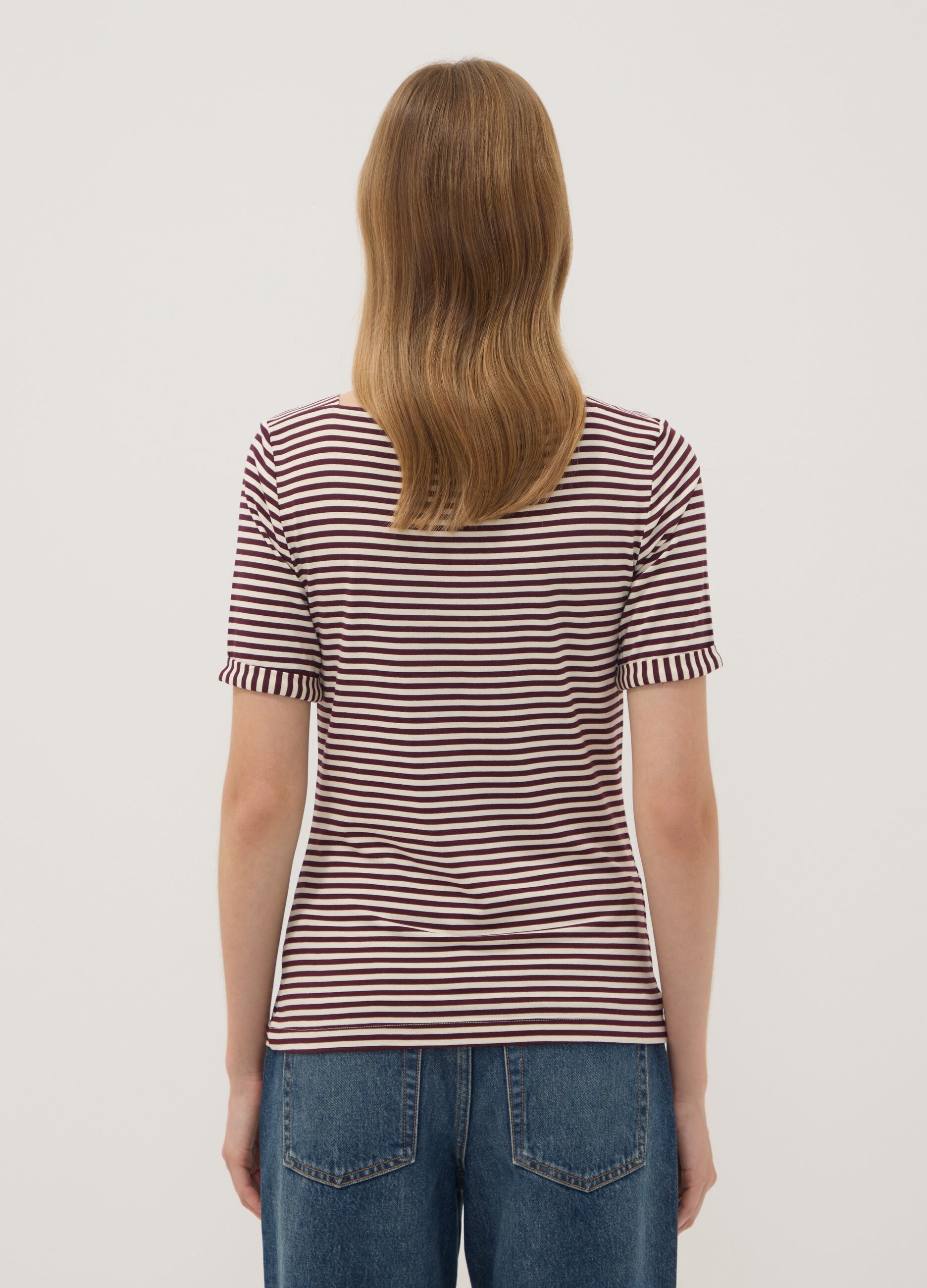 White striped stretch viscose T-shirt