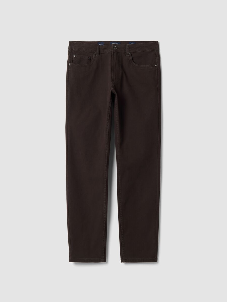 Pantaloni marroni in cotone elasticizzato slim fit_0