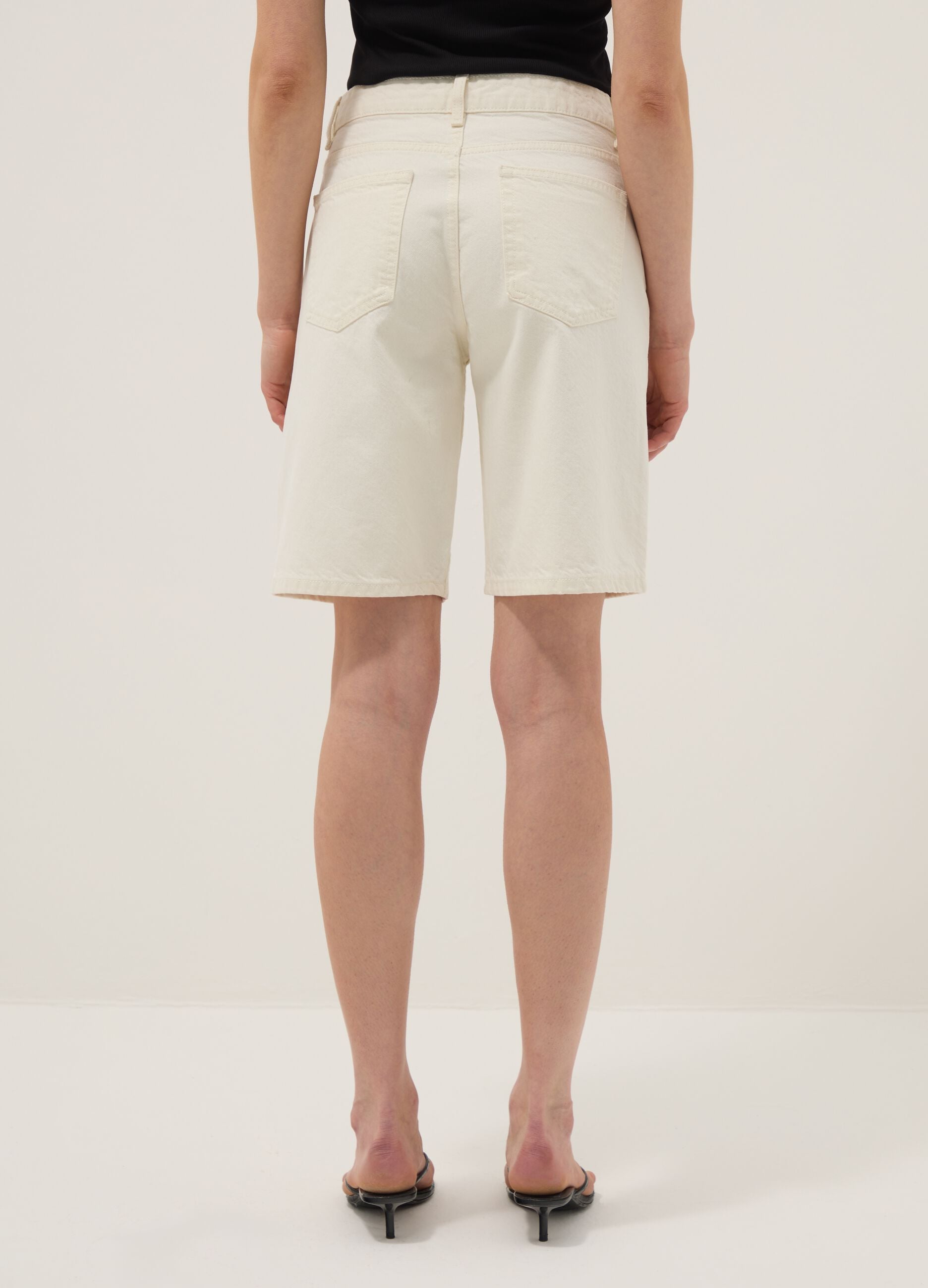 Beige wide leg pure cotton denim shorts