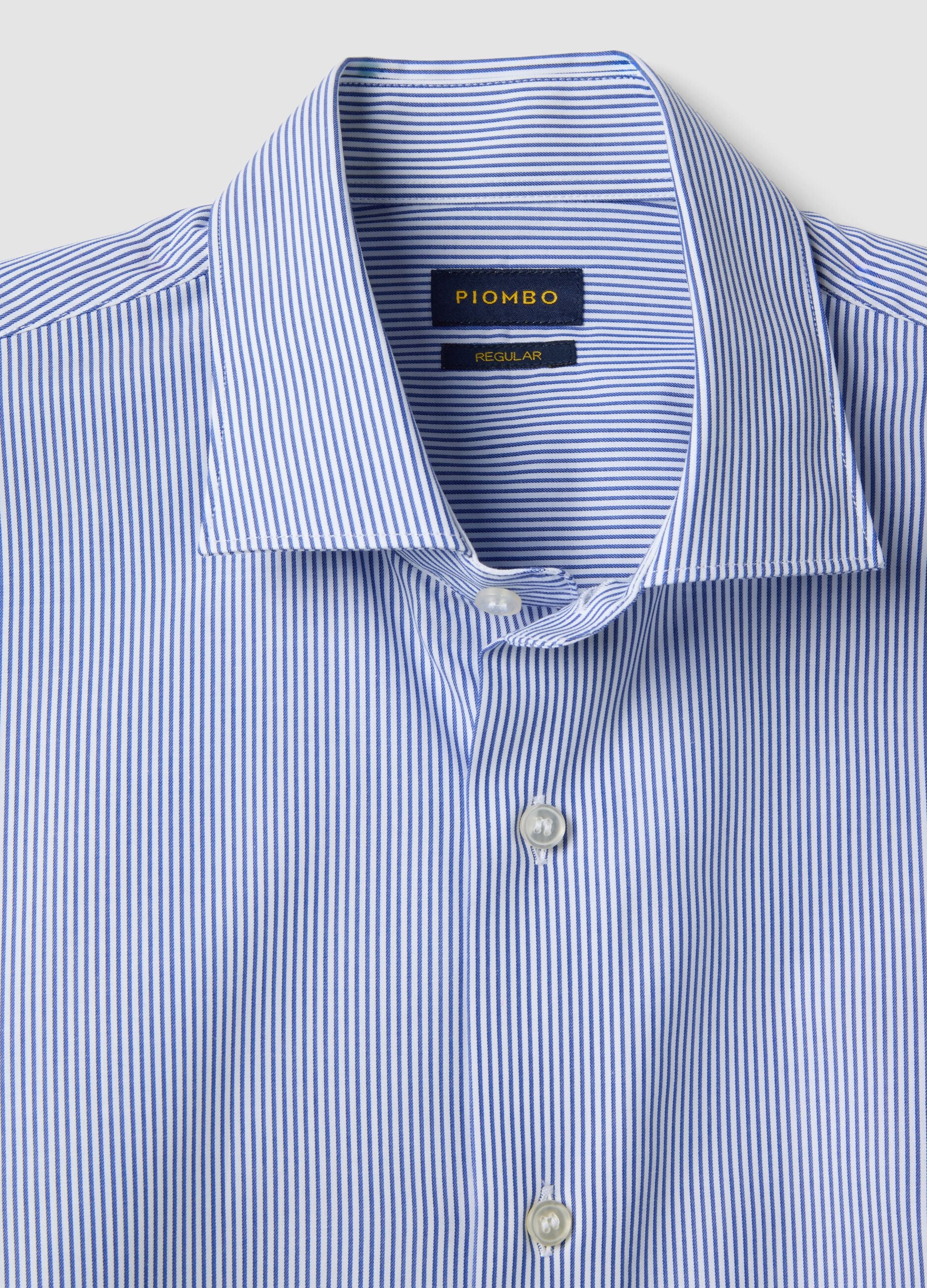 Men's pure cotton blue and white striped regular fit easy iron shirt