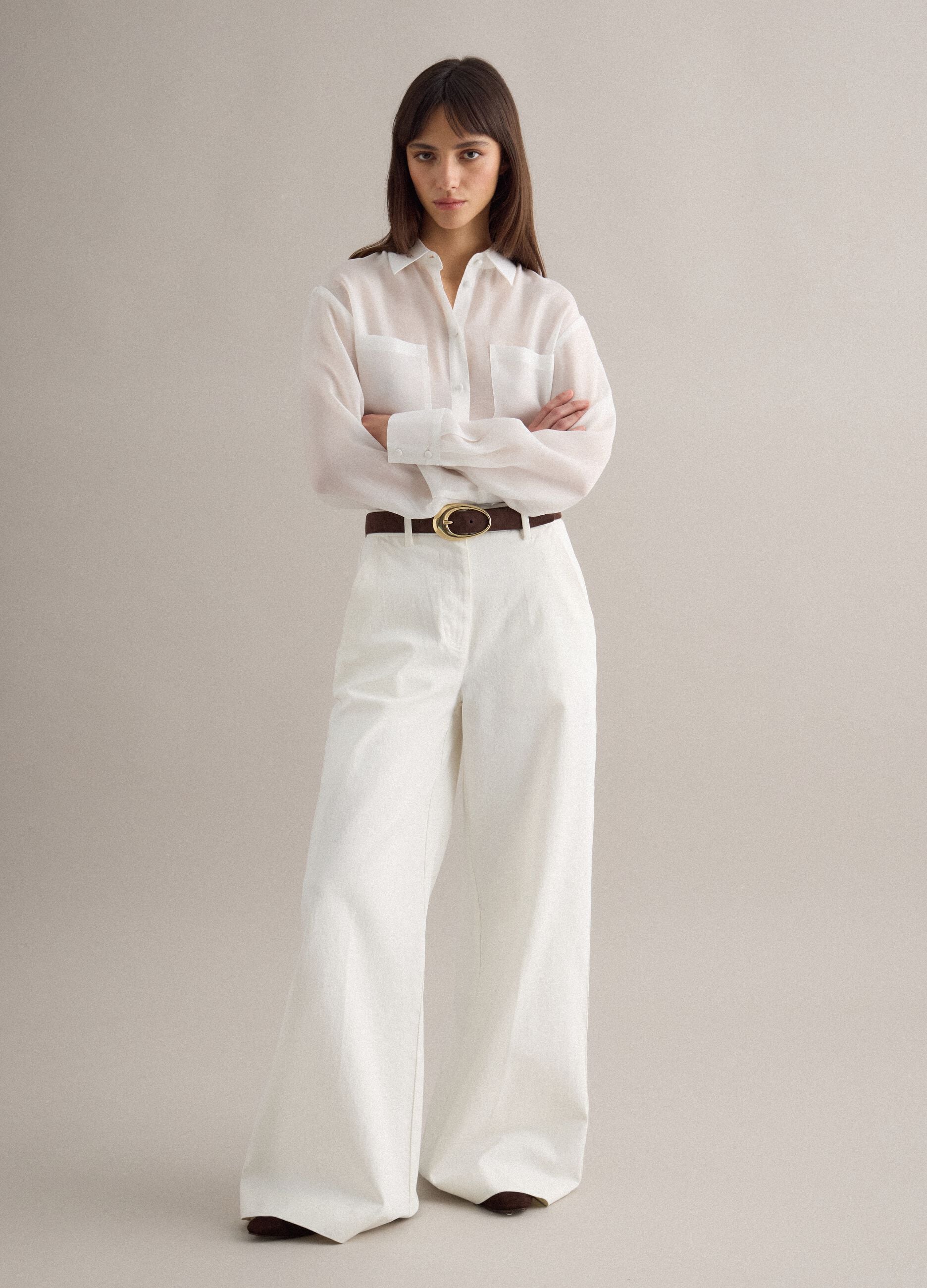 White Oversized Fit Lyocell Blend Shirt