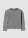 Grey pure cotton crew-neck T-shirt with rhinestone stars for girls_0