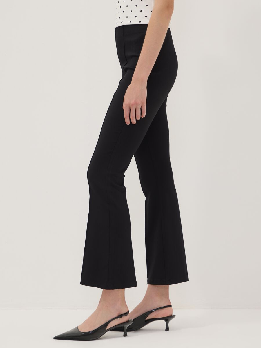 Black flared stretch viscose leggings_2