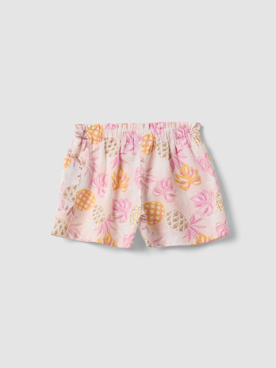 Pink pure cotton shorts with tropical print_1