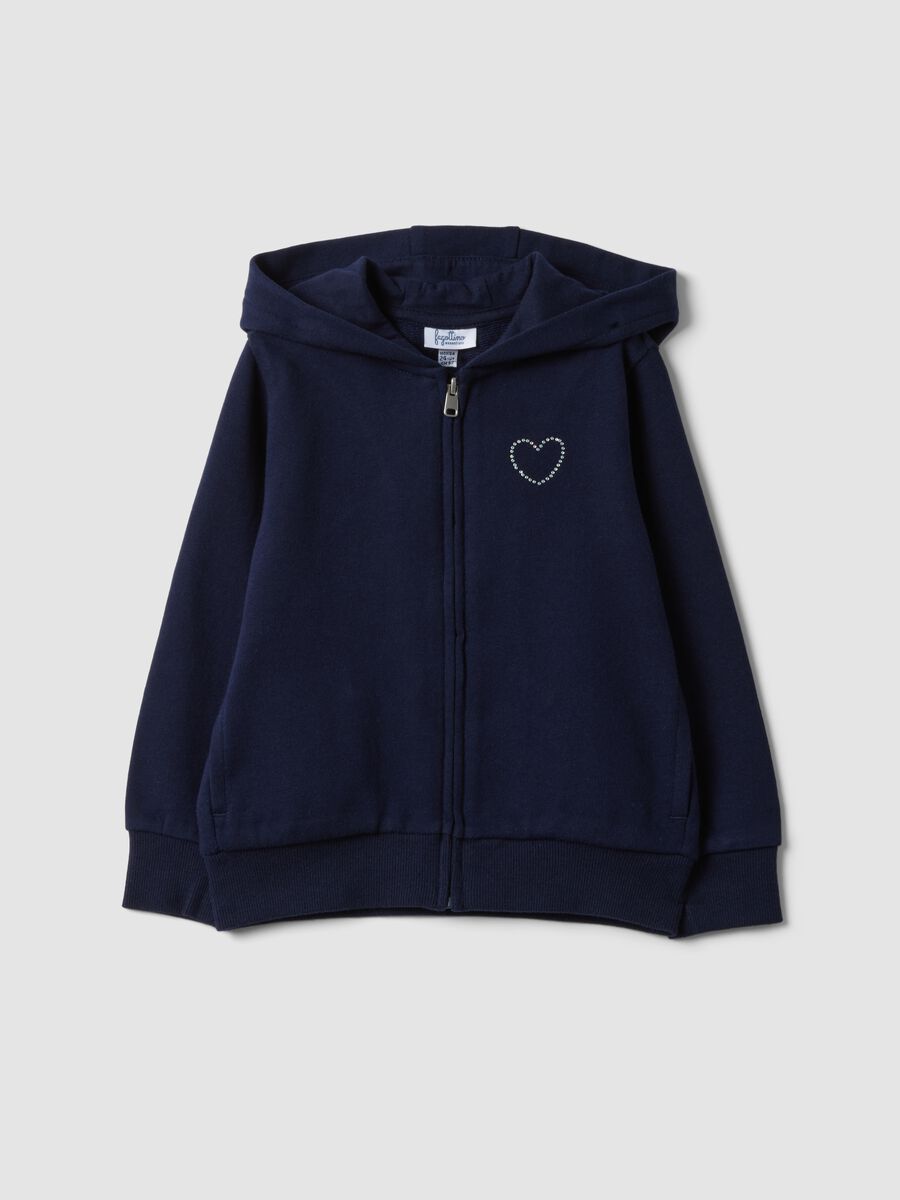 Felpa blu con cappuccio in puro cotone organico con stella regular fit per bimba_0