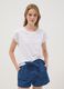 White pure cotton T-shirt with broderie anglaise detail, regular fit_0