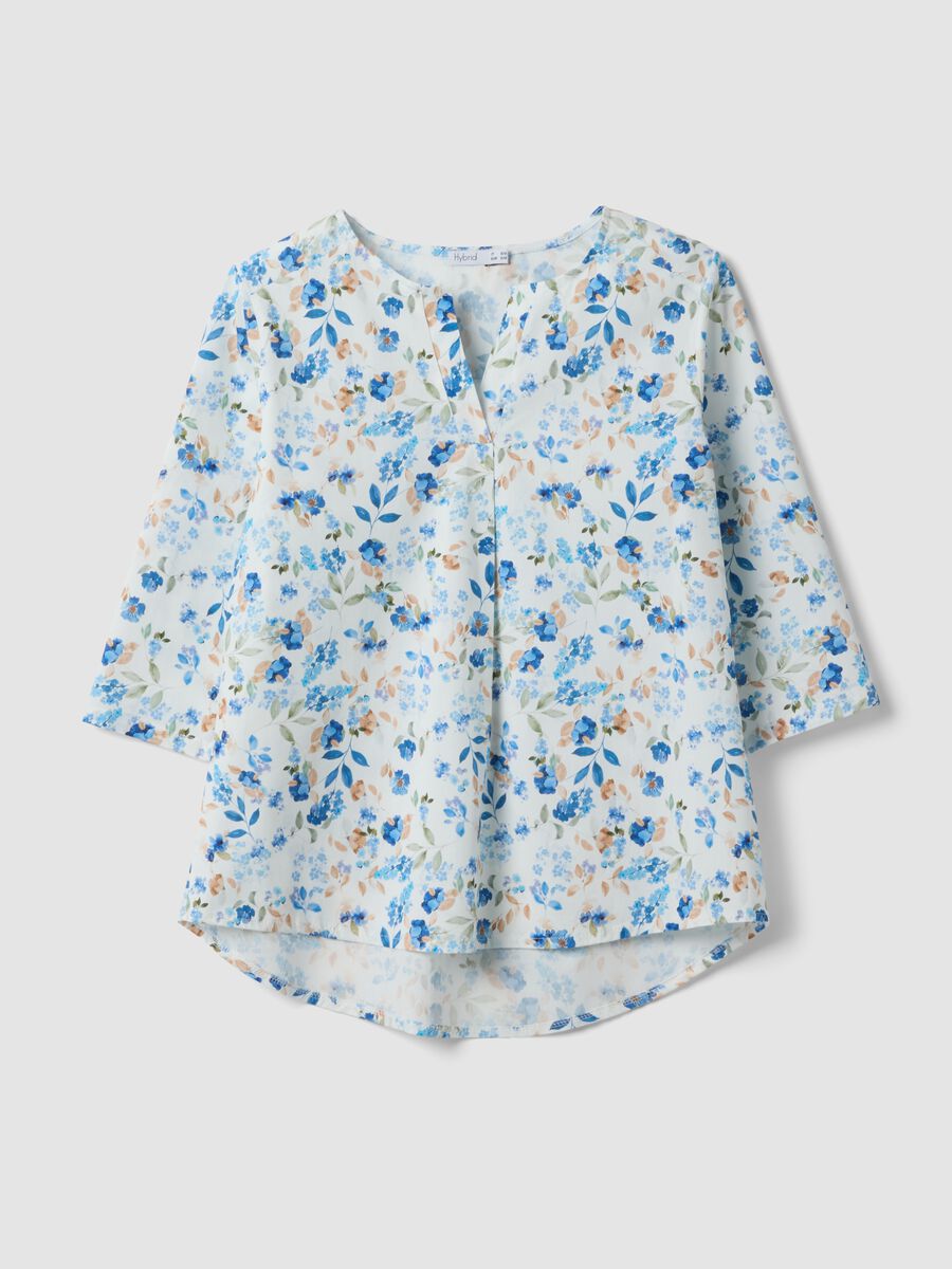 White floral stretch cotton blouse, regular fit_4
