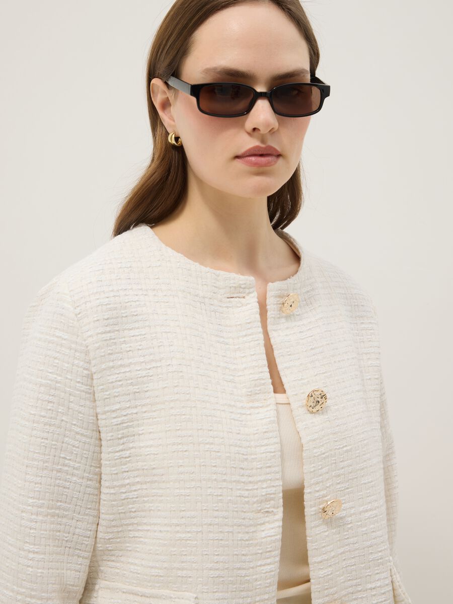 Short white jacket with jewel buttons, regular fit_1
