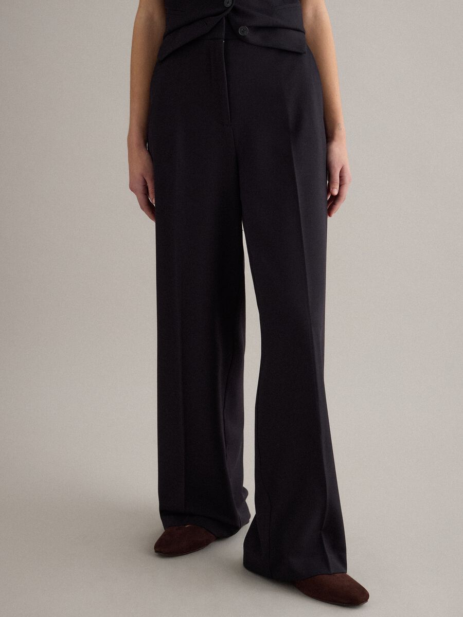 Pantaloni flare in misto viscosa neri_1