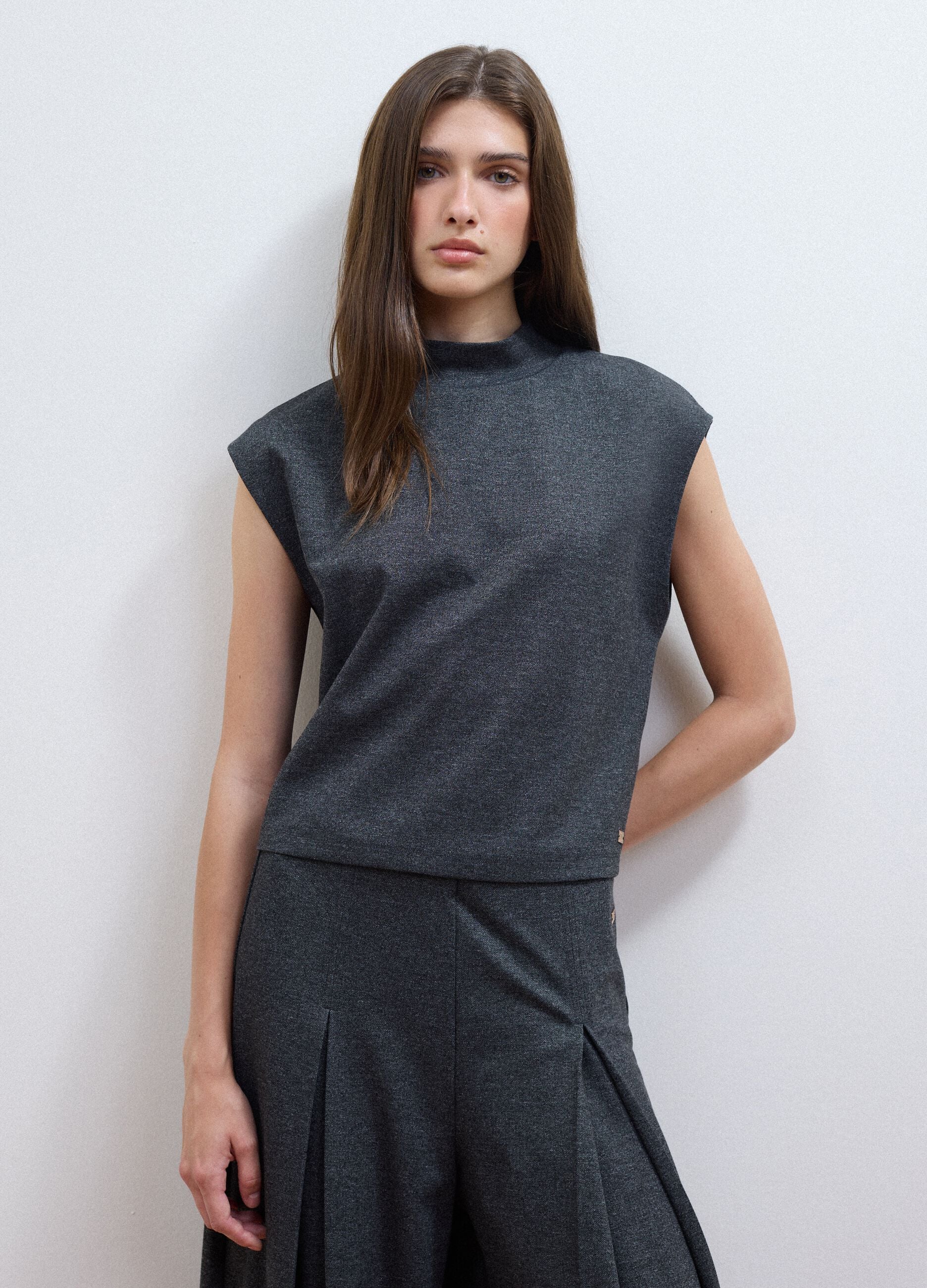 Grey stretch viscose regular-fit T-shirt