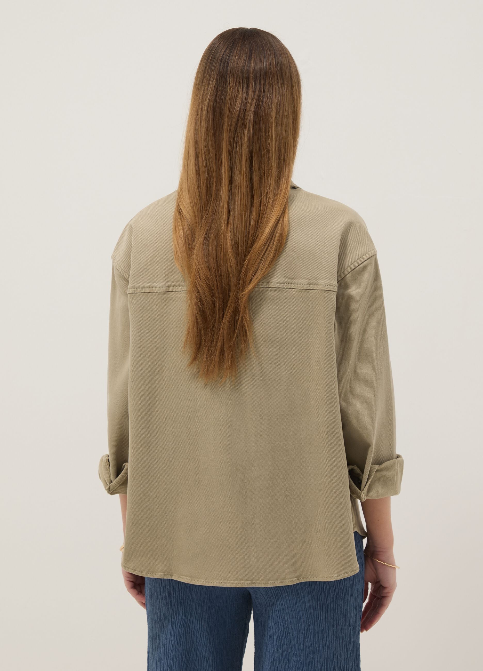 Beige Oversized Fit Stretch Cotton Maternity Shirt