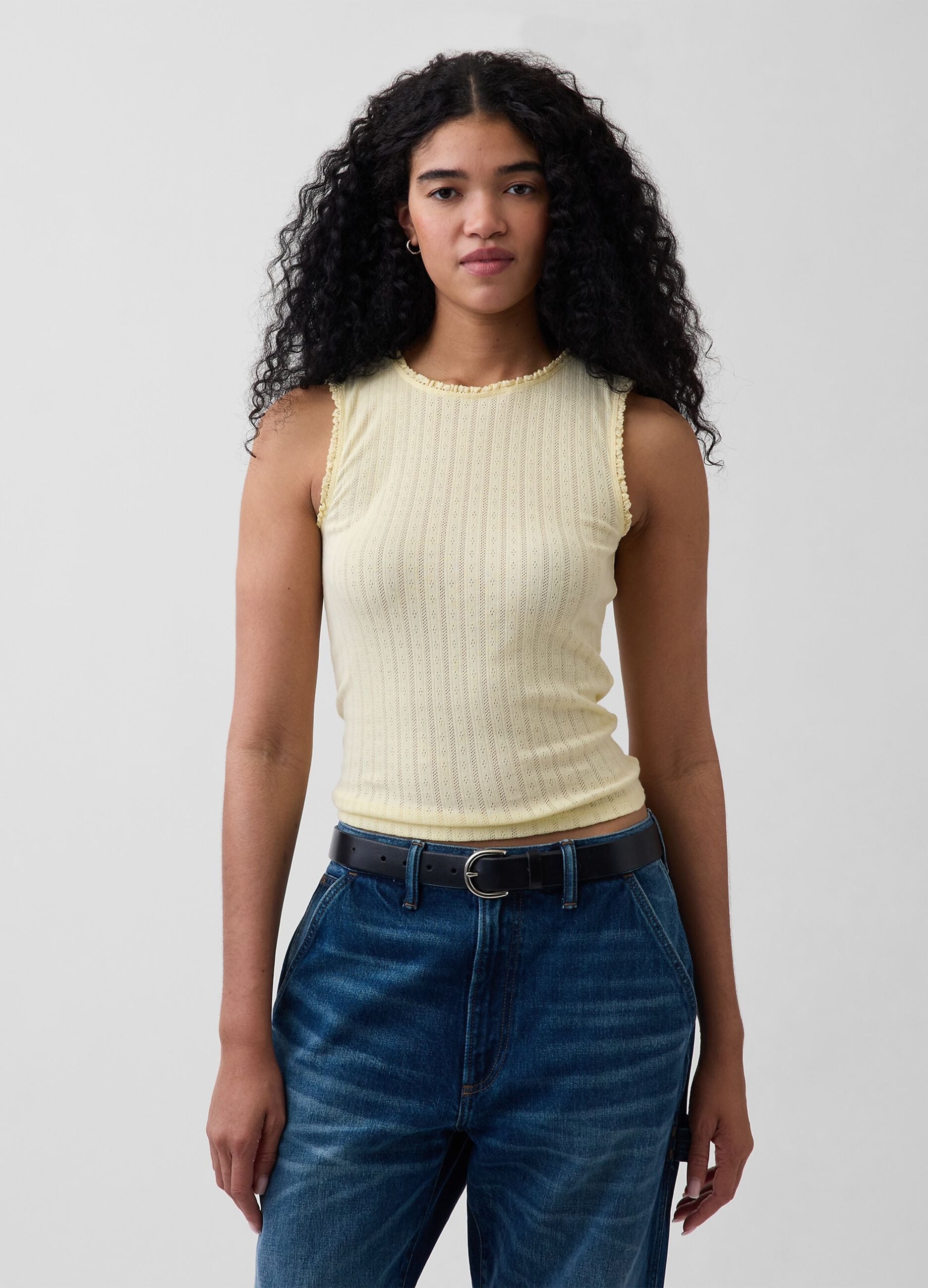Ribbed cotton-blend tank top